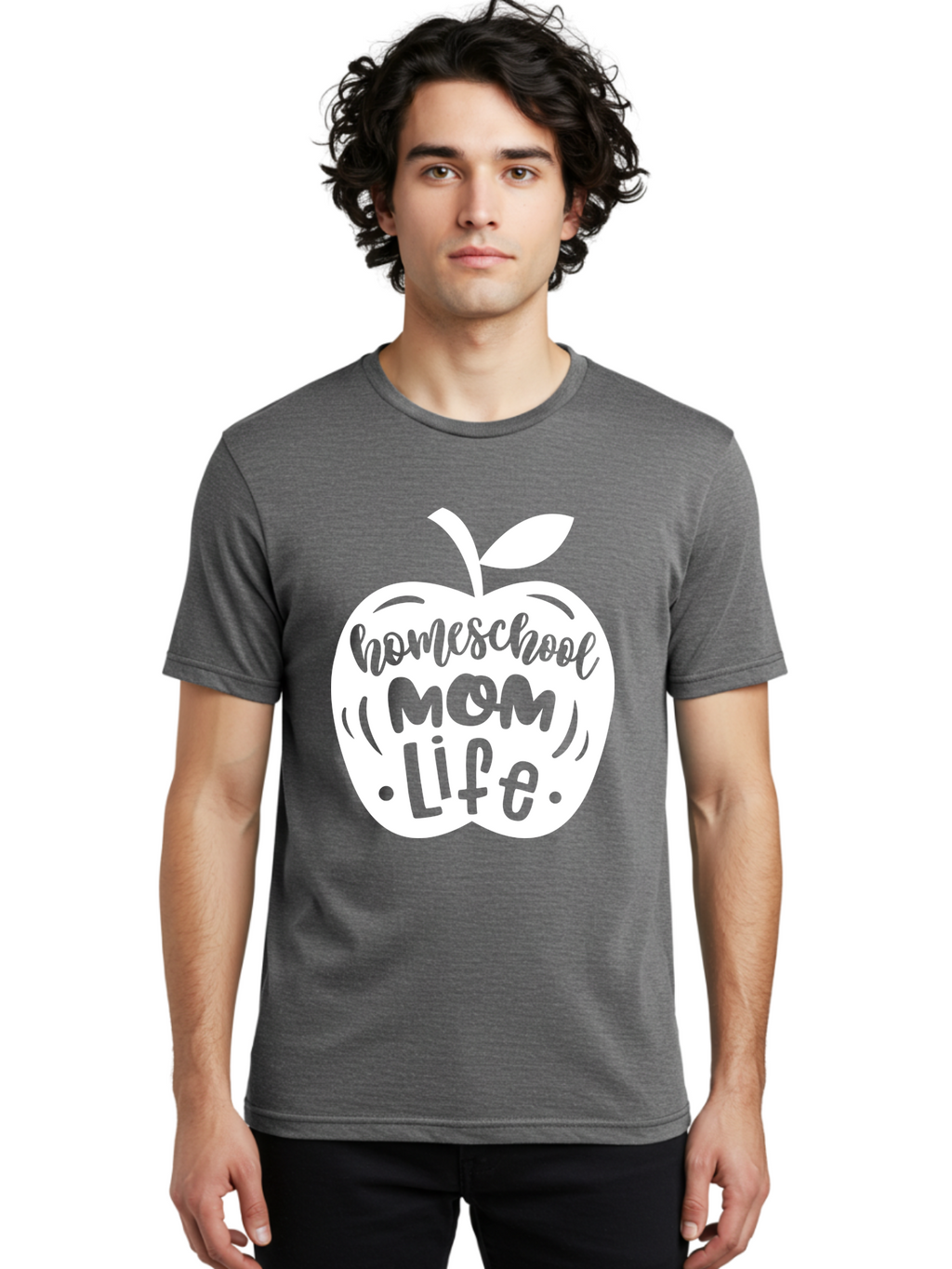 Homeschool-Mom-Life-1 Men'S Graphic Tee, 100% Cotton, Comfortable Casual Summer Wear, Machine Washable, Homeschool Mom Life, Apple Graphic, Homeschooling, Mom Life, Education, Parenting, Teaching, Learning, Green Apple Aab373