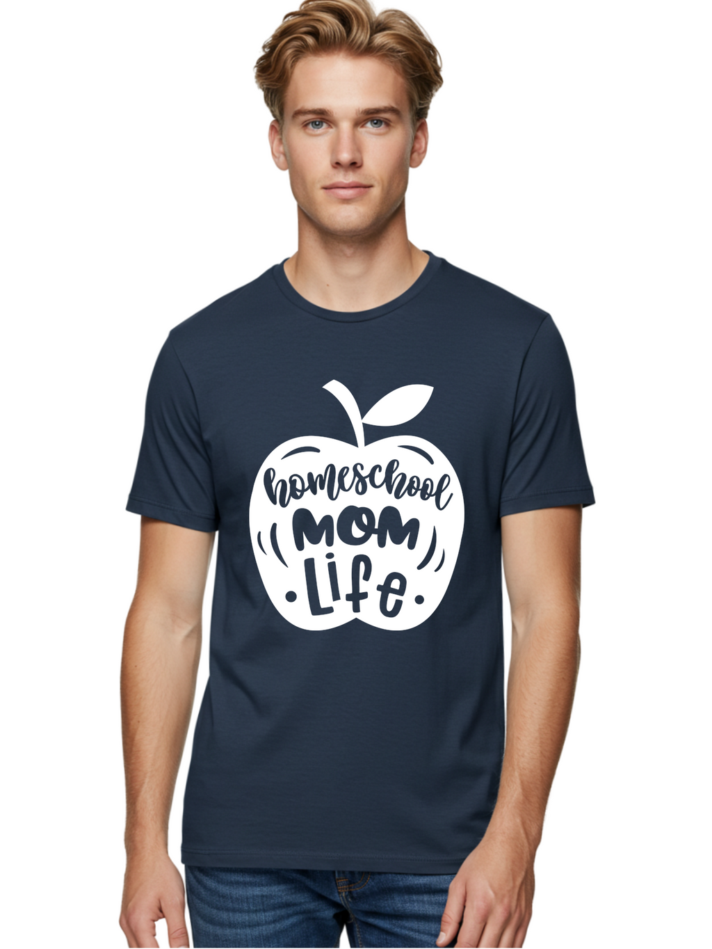Homeschool-Mom-Life-1 Men'S Graphic Tee, 100% Cotton, Comfortable Casual Summer Wear, Machine Washable, Homeschool Mom Life, Apple Graphic, Homeschooling, Mom Life, Education, Parenting, Teaching, Learning, Green Apple Aab373