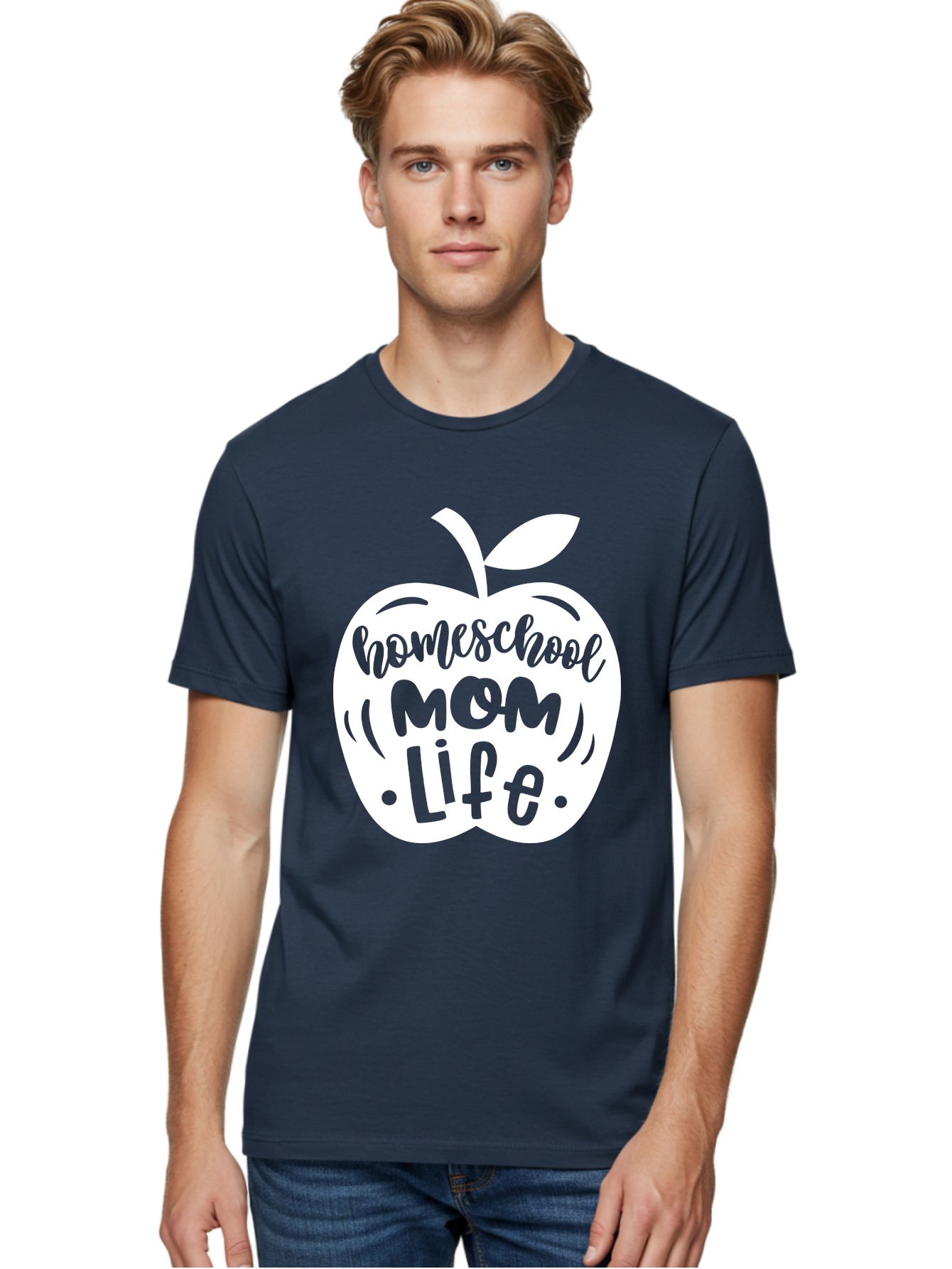 Homeschool-Mom-Life-1 Men'S Graphic Tee, 100% Cotton, Comfortable Casual Summer Wear, Machine Washable, Homeschool Mom Life, Apple Graphic, Homeschooling, Mom Life, Education, Parenting, Teaching, Learning, Green Apple Aab373