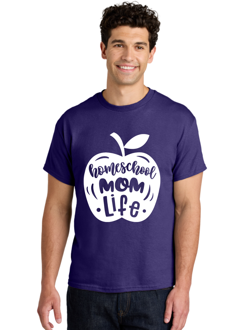 Homeschool-Mom-Life-1 Men'S Graphic Tee, 100% Cotton, Comfortable Casual Summer Wear, Machine Washable, Homeschool Mom Life, Apple Graphic, Homeschooling, Mom Life, Education, Parenting, Teaching, Learning, Green Apple Aab373