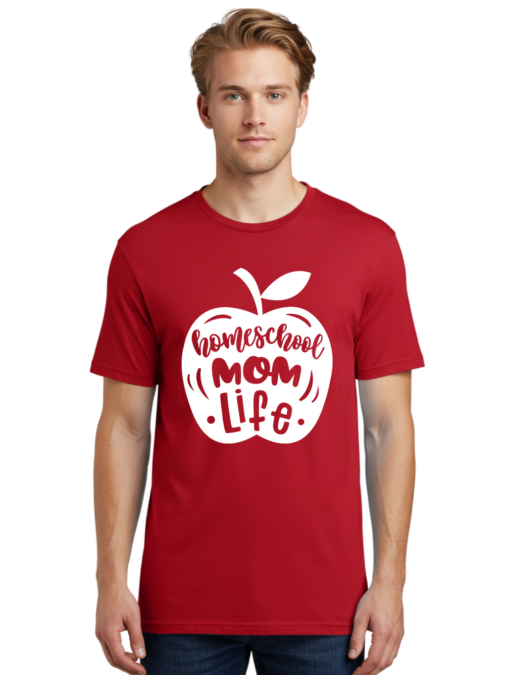 Homeschool-Mom-Life-1 Men'S Graphic Tee, 100% Cotton, Comfortable Casual Summer Wear, Machine Washable, Homeschool Mom Life, Apple Graphic, Homeschooling, Mom Life, Education, Parenting, Teaching, Learning, Green Apple Aab373