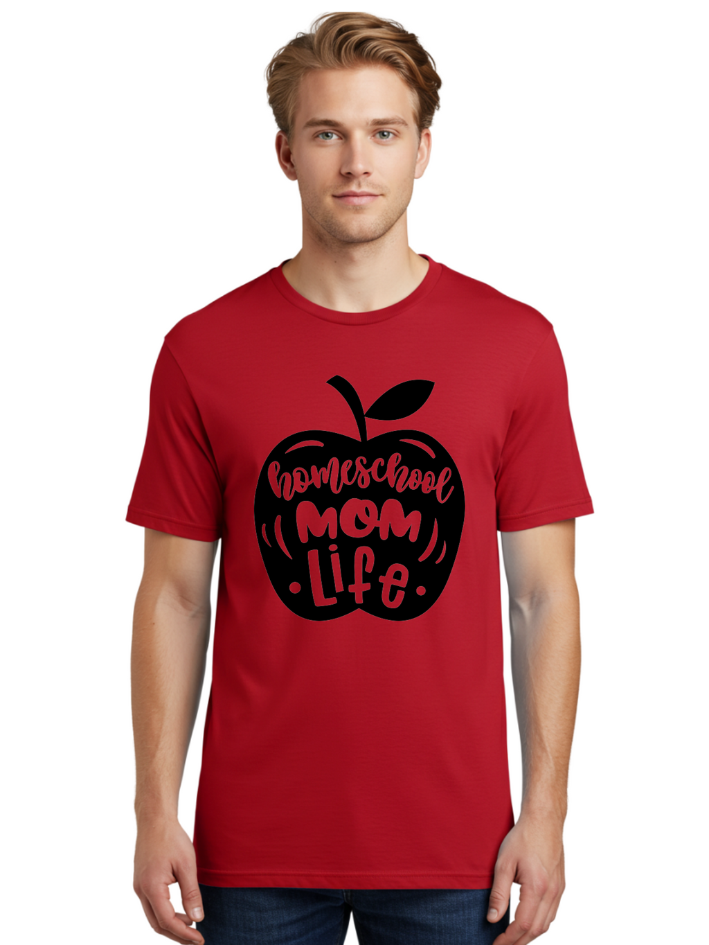 Homeschool-Mom-Life Men'S Graphic Tee, 100% Cotton, Comfortable Casual Summer Wear, Machine Washable, Homeschool Mom Life, Apple Graphic, Mom Life, Homeschooling, Education, Parenting, Motherhood, Apple Illustration, Custom Graphics Aab375