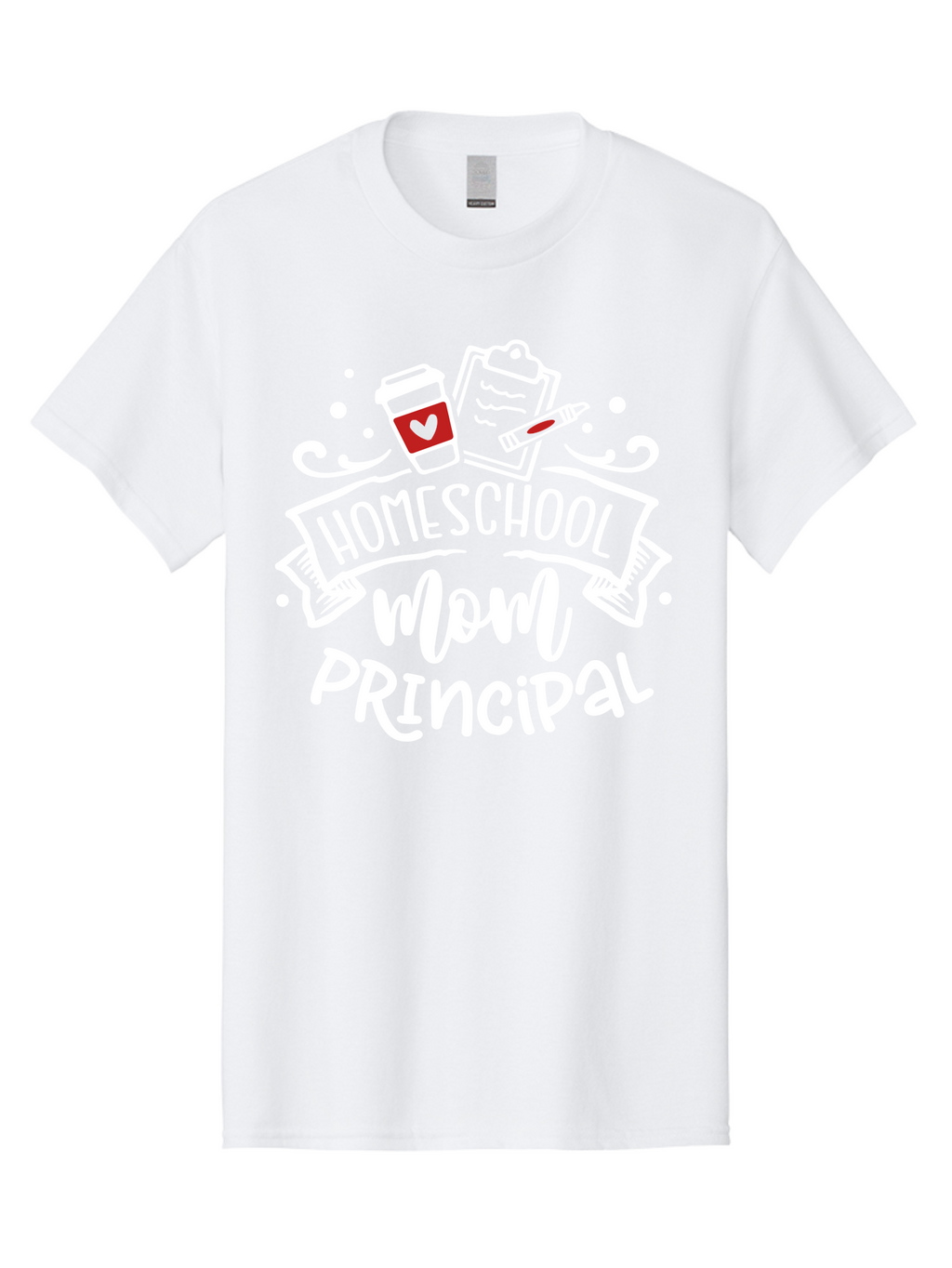 Homeschool-Mom-Principal-3 Men'S Graphic Tee, 100% Cotton, Comfortable Casual Summer Wear, Machine Washable, Homeschool Mom, Principal, Coffee Cup, Clipboard, Marker, Homeschooling, Education, Parenting, Teaching, Learning, Aab378