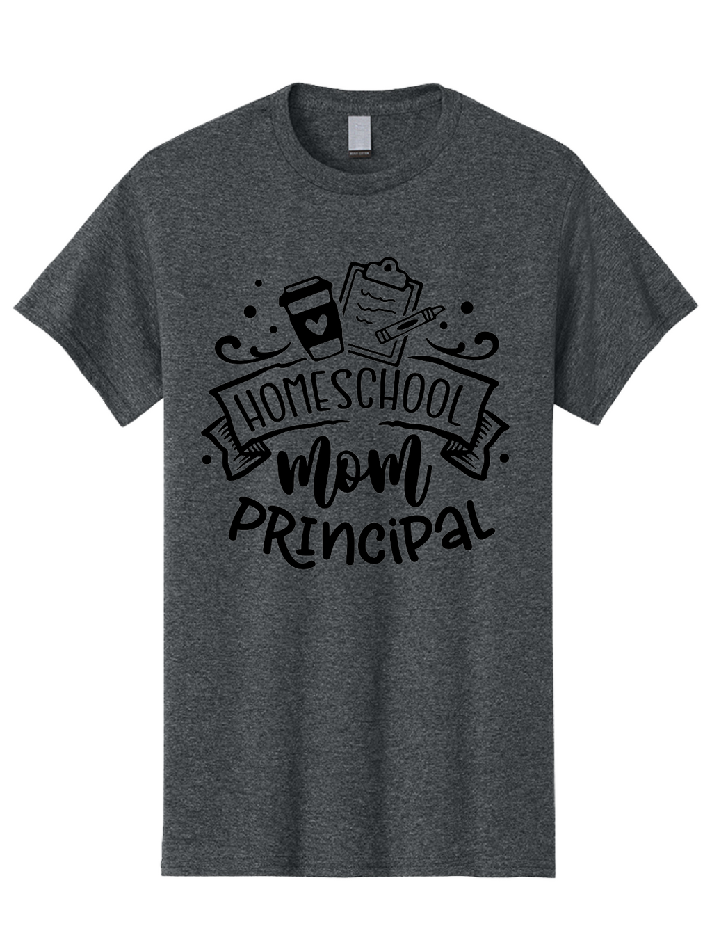 Homeschool-Mom-Principal Men'S Graphic Tee, 100% Cotton, Comfortable Casual Summer Wear, Machine Washable, Homeschool Mom, Principal, Education, Learning, Teaching, Coffee Cup, Clipboard, Pencil, Doodle Art, Playful Design, Homeschooling, Aab379