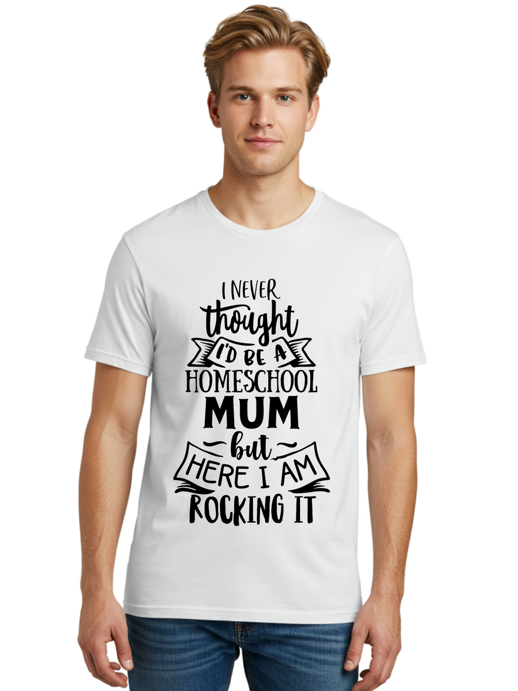 Homeschool-Mum-1 Men'S Graphic Tee, 100% Cotton, Comfortable Casual Summer Wear, Machine Washable, Homeschool Mum Quote, Inspirational Message, Parenting Journey, Homeschooling, Proud Moment, Education, Unconventional Path, Confident, Aab385