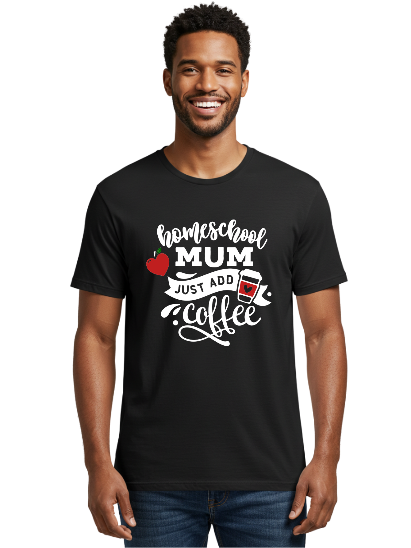 Homeschool-Mum-2 Men'S Graphic Tee, 100% Cotton, Comfortable Casual Summer Wear, Machine Washable, Homeschooling, Motherhood, Coffee Lover, Funny Quote, Homeschool Mum, Education, Parenting Humor, Coffee Cup, Apple Symbol, Inspirational Quote Aab386
