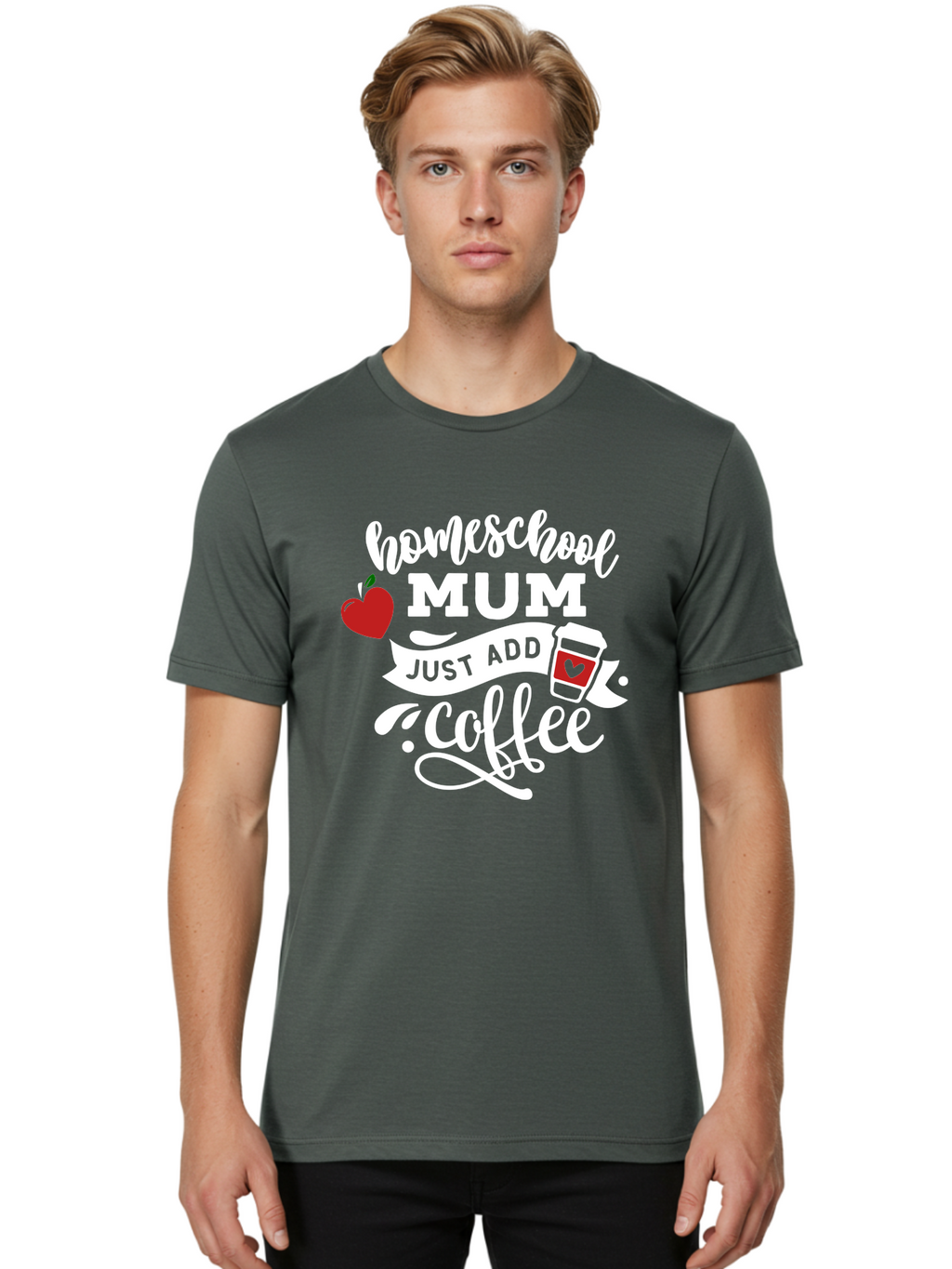 Homeschool-Mum-2 Men'S Graphic Tee, 100% Cotton, Comfortable Casual Summer Wear, Machine Washable, Homeschooling, Motherhood, Coffee Lover, Funny Quote, Homeschool Mum, Education, Parenting Humor, Coffee Cup, Apple Symbol, Inspirational Quote Aab386