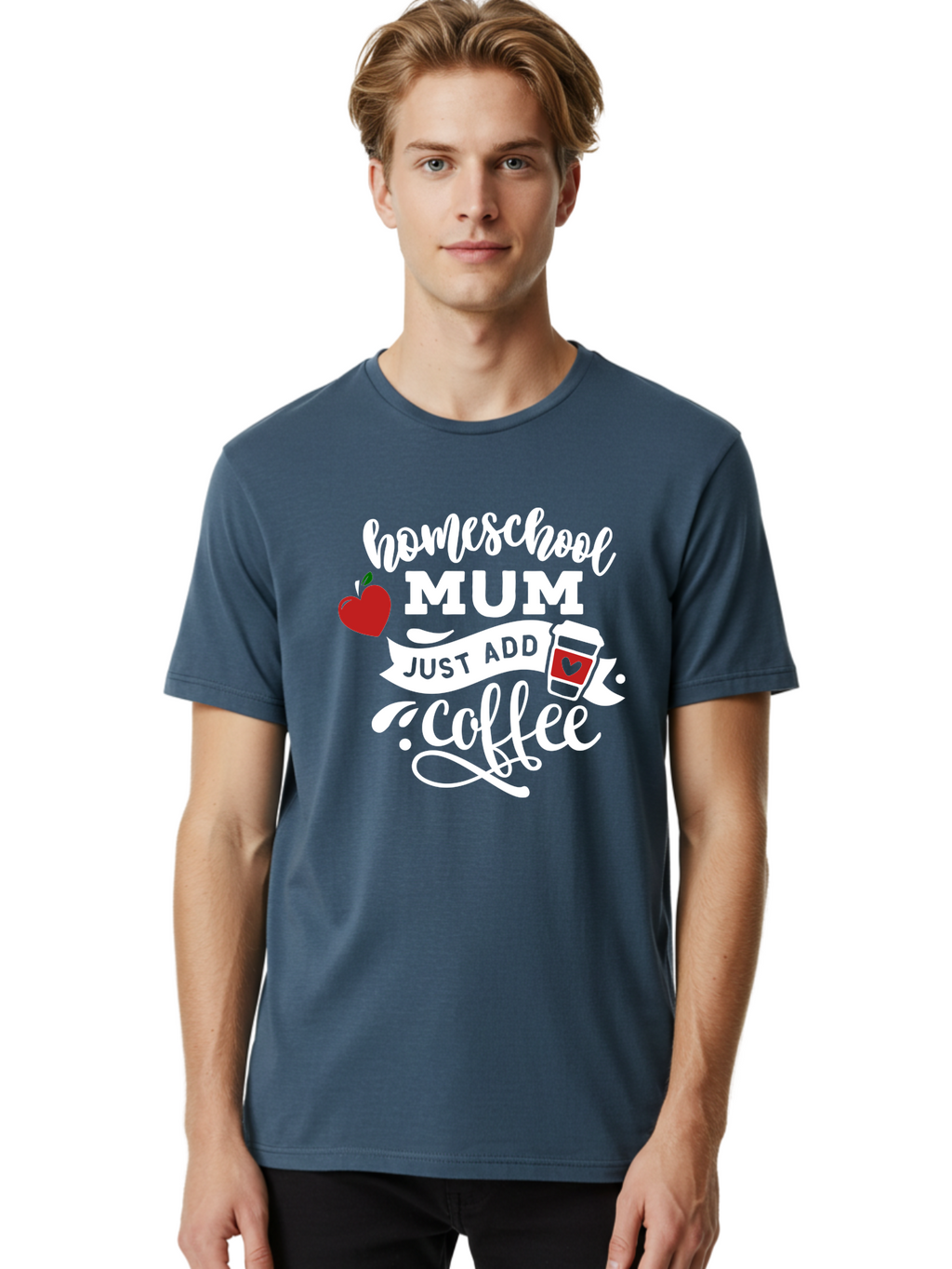 Homeschool-Mum-2 Men'S Graphic Tee, 100% Cotton, Comfortable Casual Summer Wear, Machine Washable, Homeschooling, Motherhood, Coffee Lover, Funny Quote, Homeschool Mum, Education, Parenting Humor, Coffee Cup, Apple Symbol, Inspirational Quote Aab386