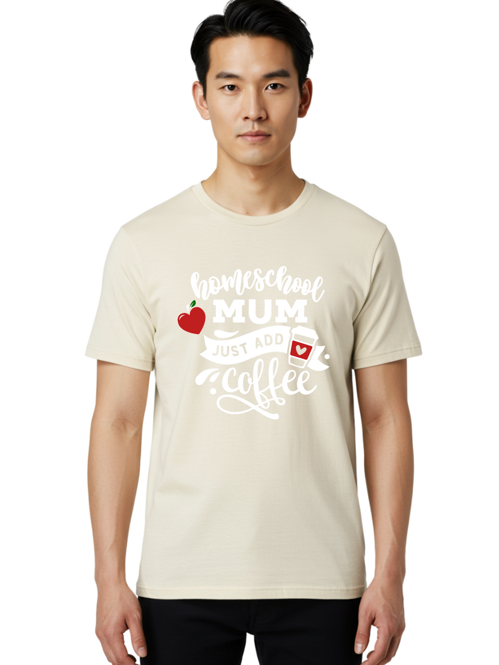 Homeschool-Mum-2 Men'S Graphic Tee, 100% Cotton, Comfortable Casual Summer Wear, Machine Washable, Homeschooling, Motherhood, Coffee Lover, Funny Quote, Homeschool Mum, Education, Parenting Humor, Coffee Cup, Apple Symbol, Inspirational Quote Aab386