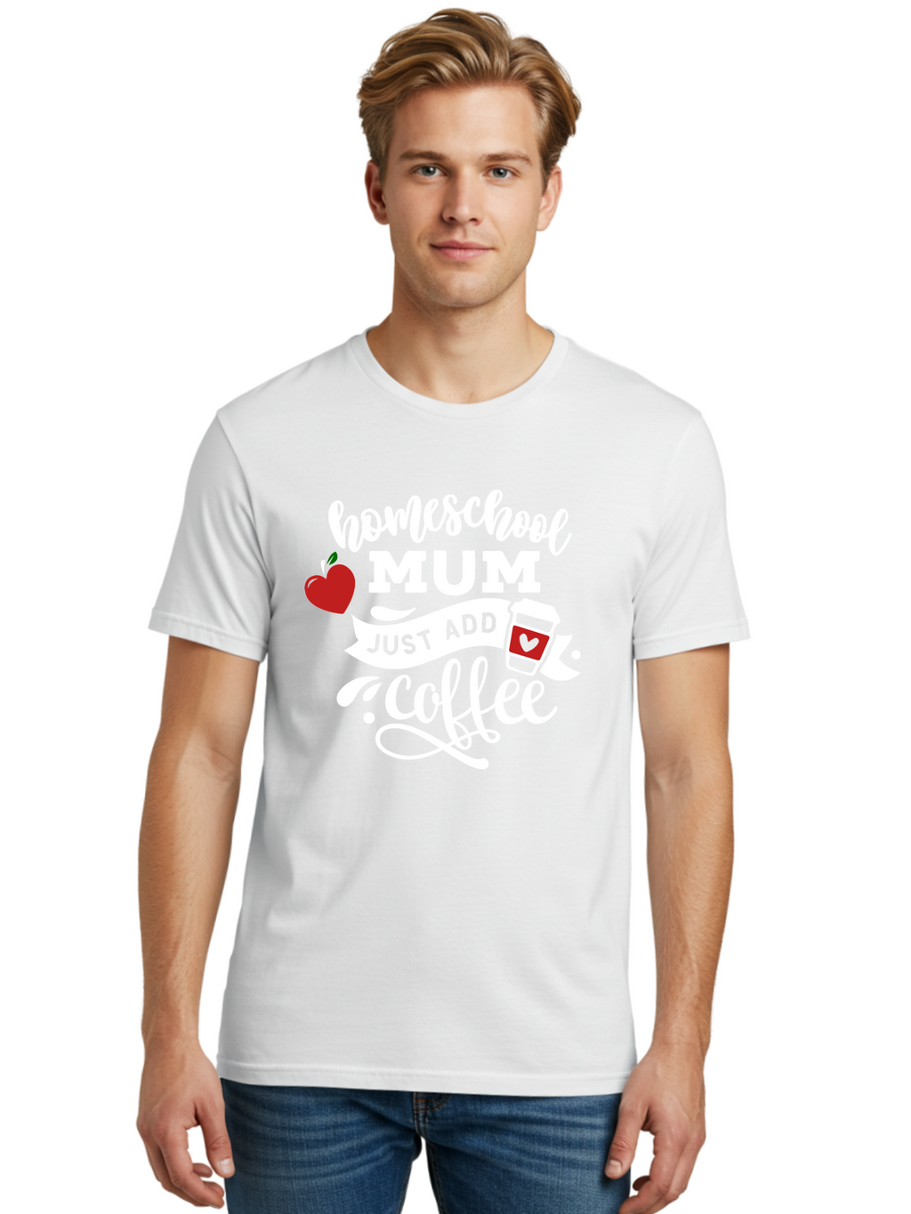 Homeschool-Mum-2 Men'S Graphic Tee, 100% Cotton, Comfortable Casual Summer Wear, Machine Washable, Homeschooling, Motherhood, Coffee Lover, Funny Quote, Homeschool Mum, Education, Parenting Humor, Coffee Cup, Apple Symbol, Inspirational Quote Aab386