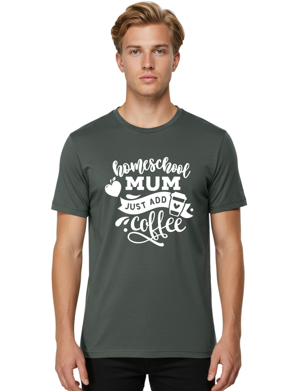 Homeschool-Mum-3 Men'S Graphic Tee, 100% Cotton, Comfortable Casual Summer Wear, Machine Washable, Homeschool Mom, Coffee Lover, Mom Life, Homeschooling, Coffee Addict, Mom Humor, Funny Quote, Inspirational Quote, Motherhood, Parenting Aab387