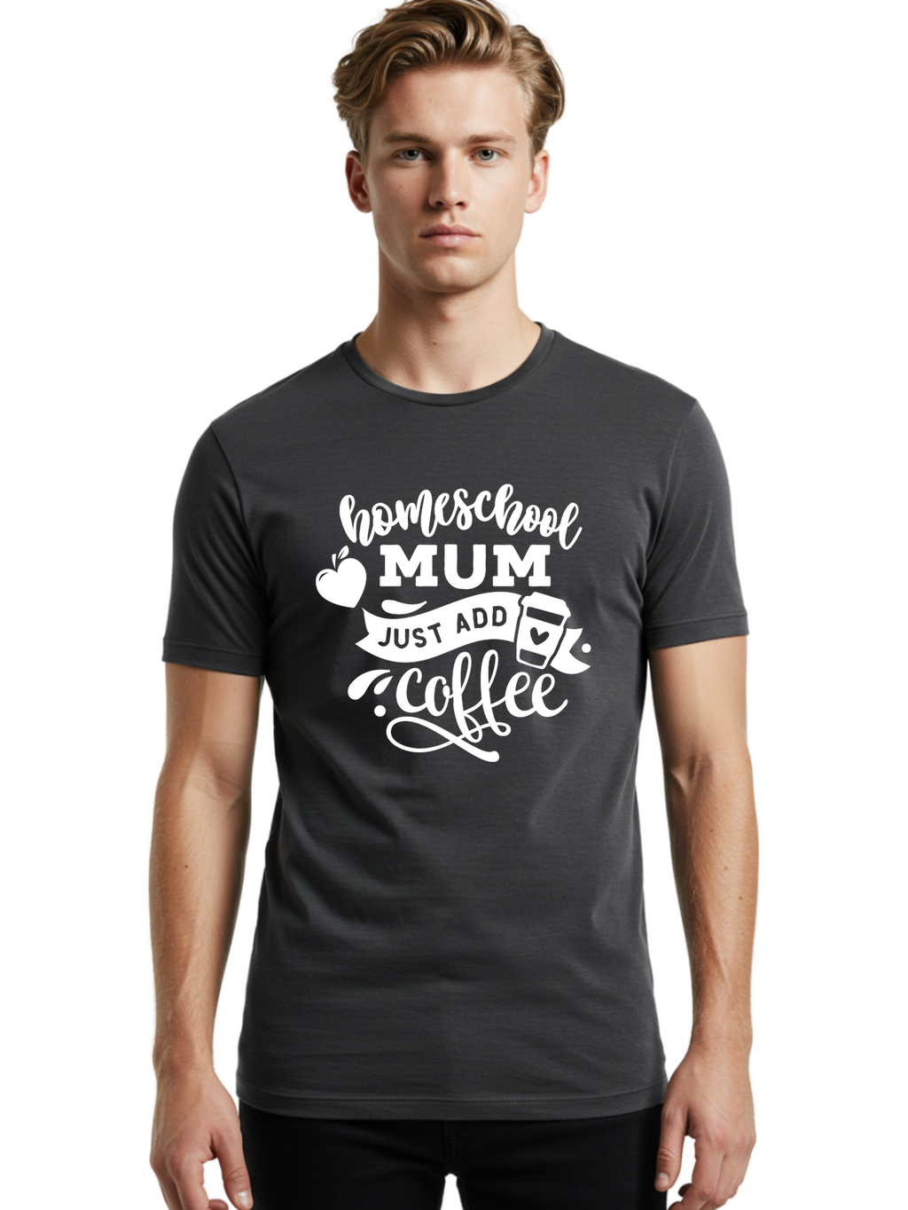 Homeschool-Mum-3 Men'S Graphic Tee, 100% Cotton, Comfortable Casual Summer Wear, Machine Washable, Homeschool Mom, Coffee Lover, Mom Life, Homeschooling, Coffee Addict, Mom Humor, Funny Quote, Inspirational Quote, Motherhood, Parenting Aab387