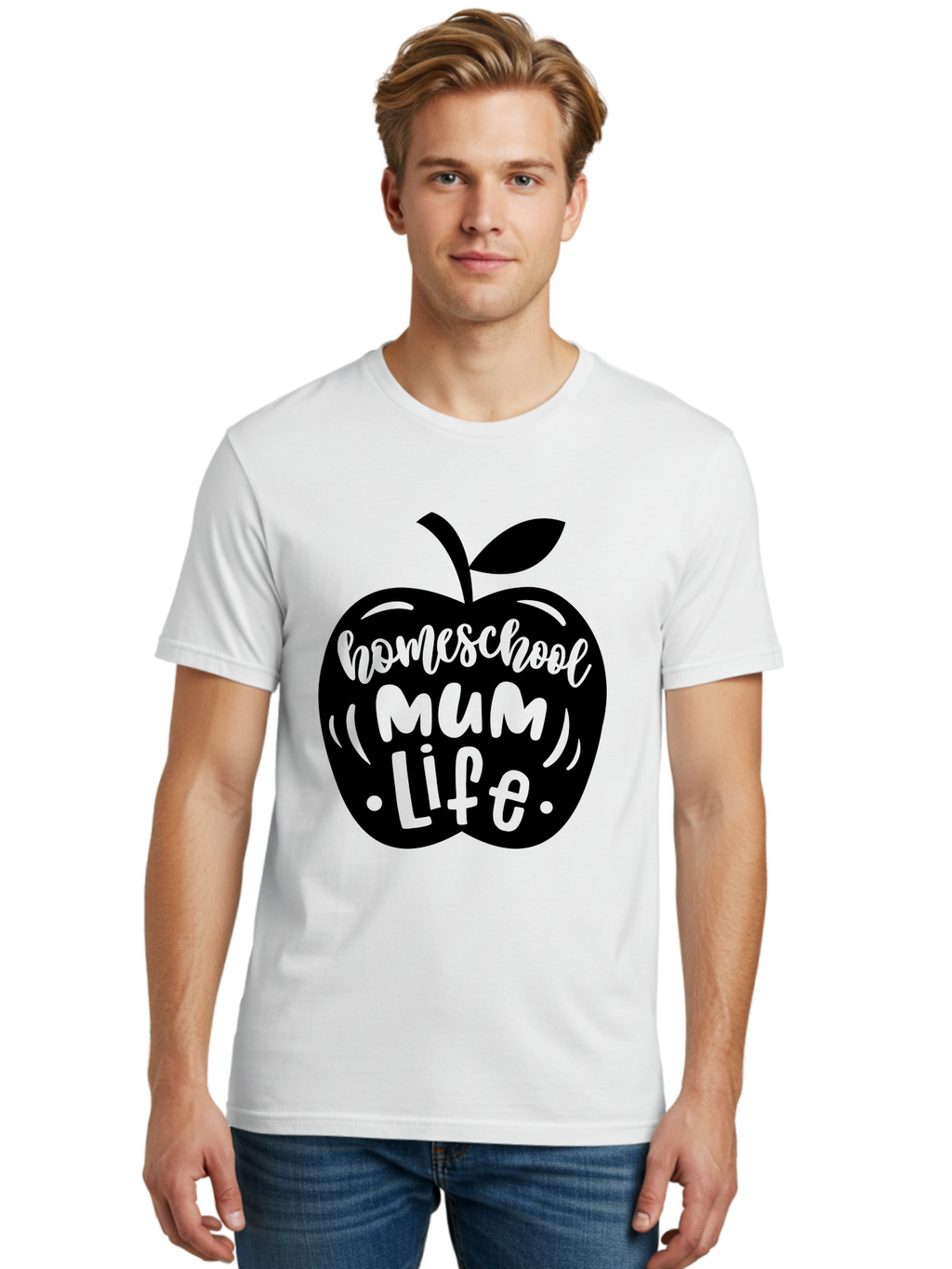 Homeschool-Mum-Life-1 Men'S Graphic Tee, 100% Cotton, Comfortable Casual Summer Wear, Machine Washable, Homeschooling, Parenting, Education, Motherhood, Lifestyle, Homeschool Mum Life, Apple Graphic, Mom Life Aab390