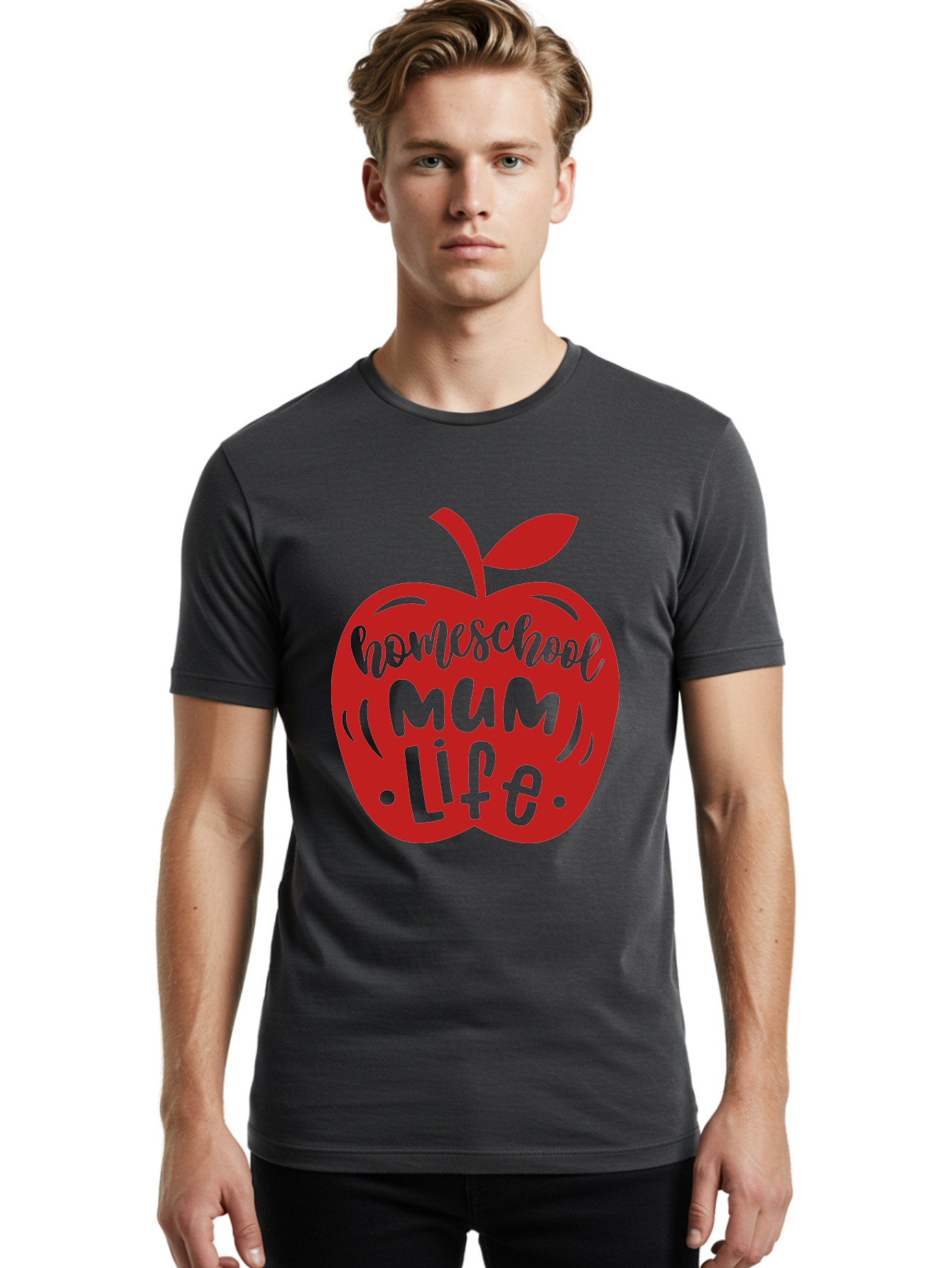 Homeschool-Mum-Life-2 Men'S Graphic Tee, 100% Cotton, Comfortable Casual Summer Wear, Machine Washable, Homeschooling, Parenting, Mom Life, Apple Graphic, Homeschool Mum, Education, Teaching, Motherhood, Family, Learning Aab391
