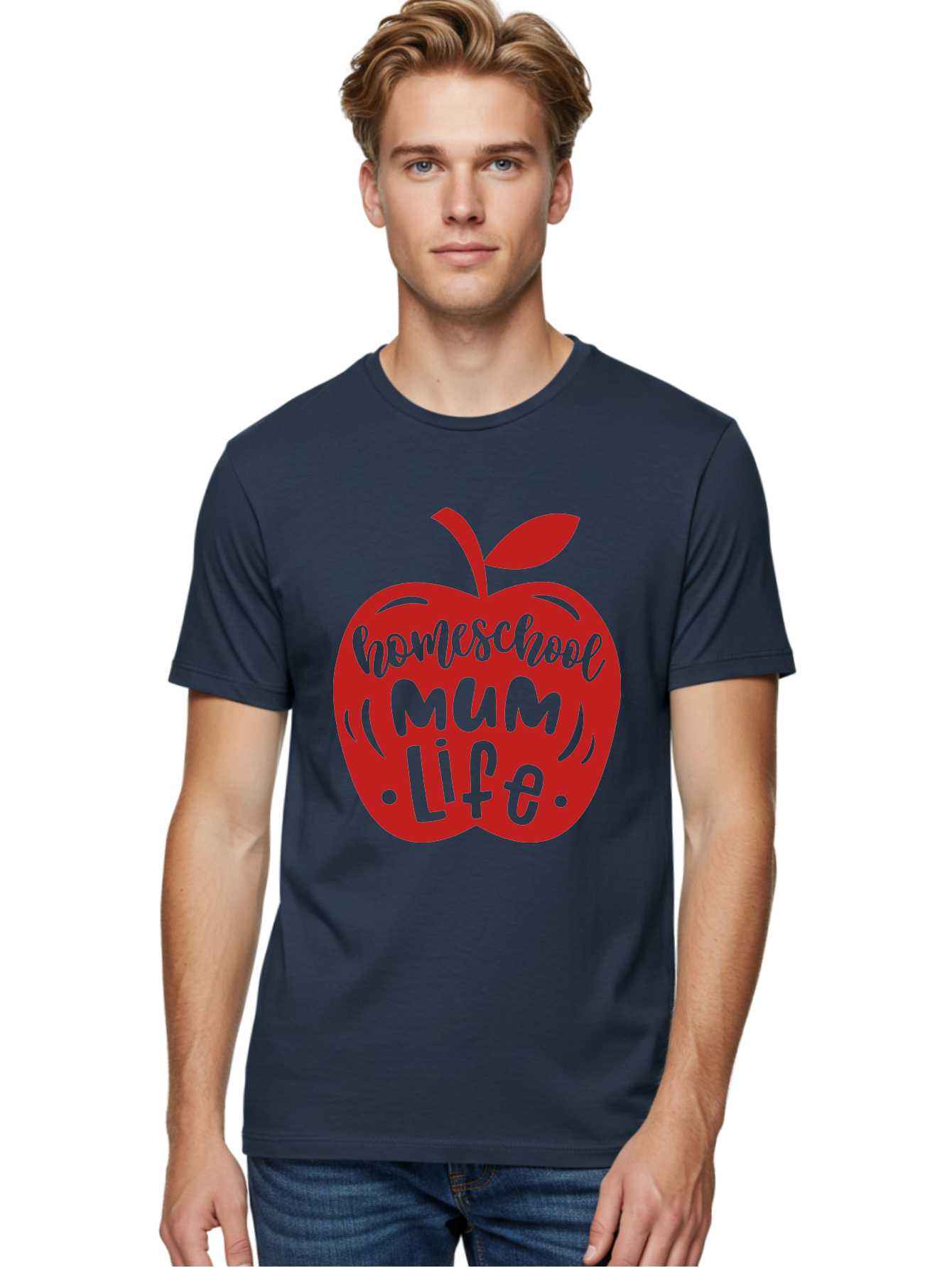 Homeschool-Mum-Life-2 Men'S Graphic Tee, 100% Cotton, Comfortable Casual Summer Wear, Machine Washable, Homeschooling, Parenting, Mom Life, Apple Graphic, Homeschool Mum, Education, Teaching, Motherhood, Family, Learning Aab391