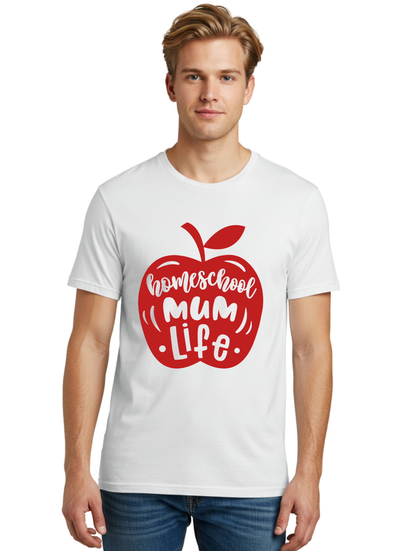 Homeschool-Mum-Life-2 Men'S Graphic Tee, 100% Cotton, Comfortable Casual Summer Wear, Machine Washable, Homeschooling, Parenting, Mom Life, Apple Graphic, Homeschool Mum, Education, Teaching, Motherhood, Family, Learning Aab391