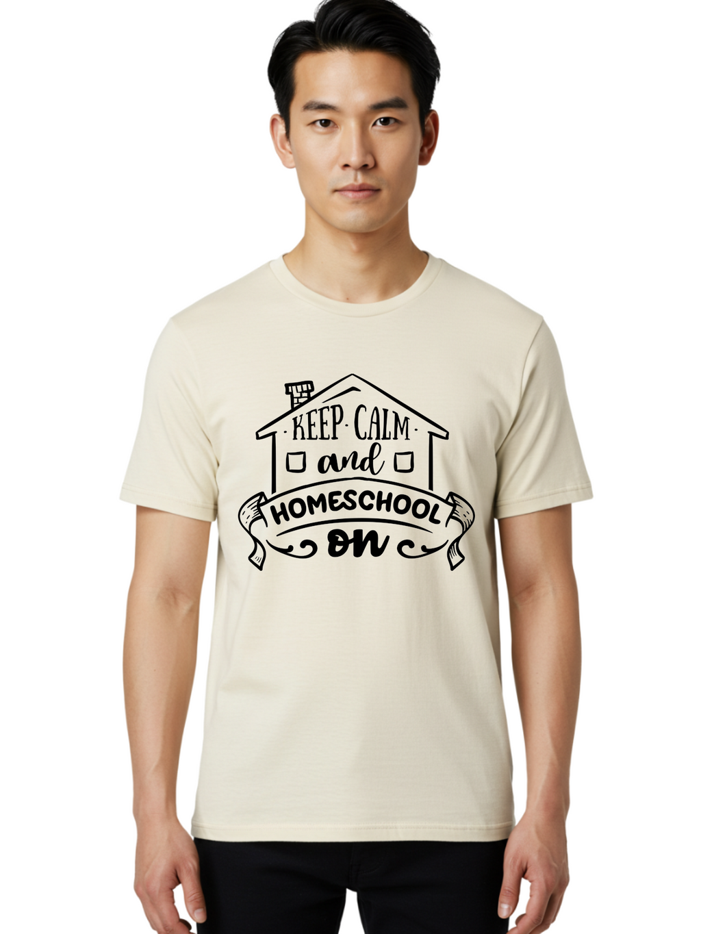 Keep-Calm-And-Homeschool-On-1 Men'S Graphic Tee, 100% Cotton, Comfortable Casual Summer Wear, Machine Washable, Homeschooling Inspiration, Keep Calm, Homeschool On, Home Education, Personalized Learning, Alternative Education, Family Learning, Aab407
