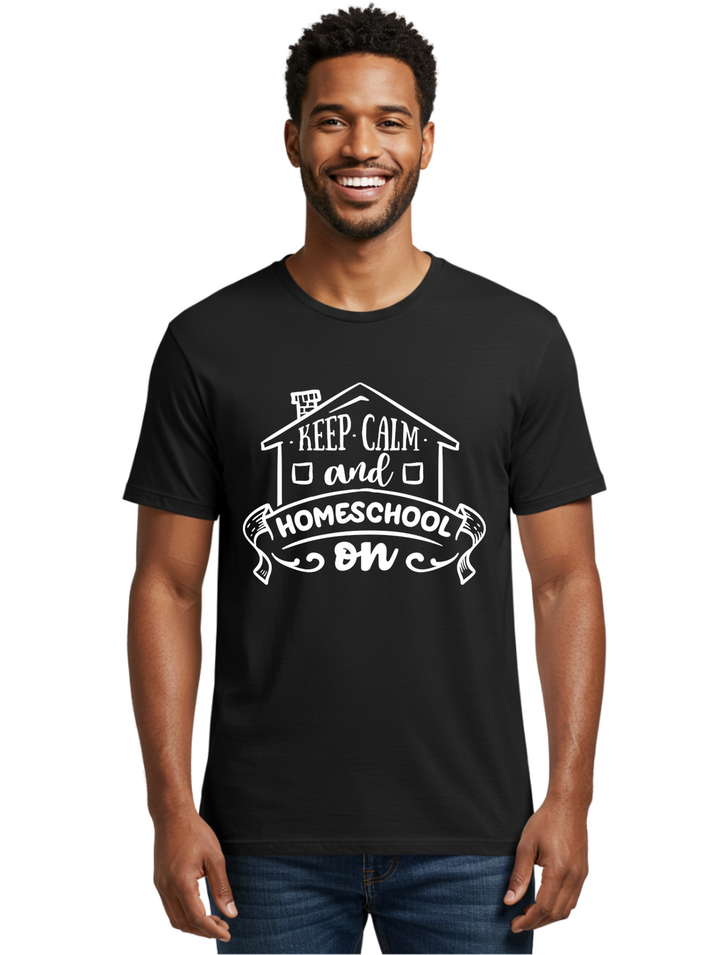 Keep-Calm-And-Homeschool-On Men'S Graphic Tee, 100% Cotton, Comfortable Casual Summer Wear, Machine Washable, Homeschooling, Homeschool, Keep Calm, Homeschool On, Alternative Education, Home Education, Learning At Home, Family Education, Aab408