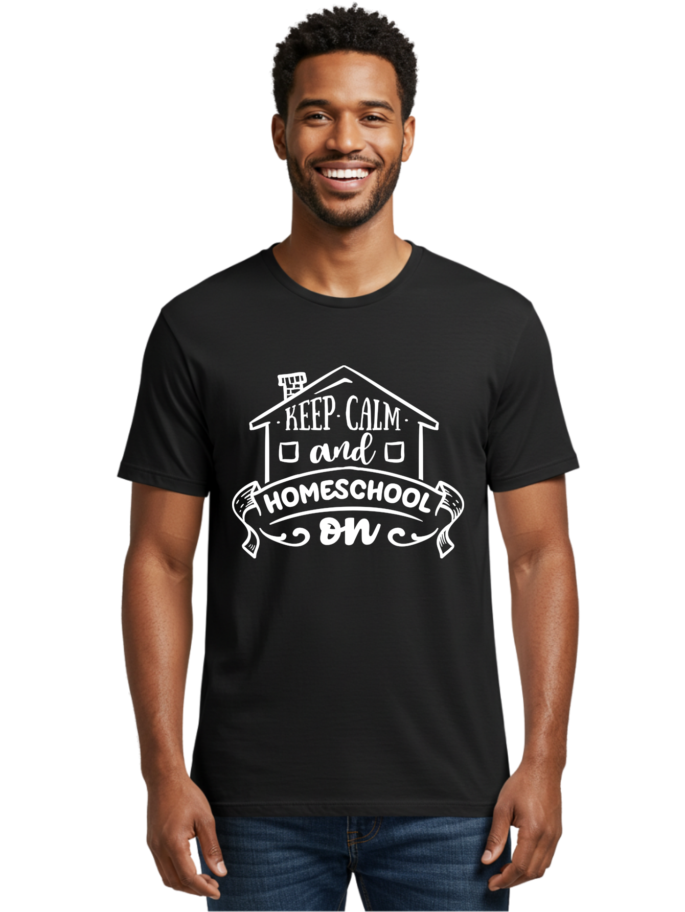 Keep-Calm-And-Homeschool-On Men'S Graphic Tee, 100% Cotton, Comfortable Casual Summer Wear, Machine Washable, Homeschooling, Homeschool, Keep Calm, Homeschool On, Alternative Education, Home Education, Learning At Home, Family Education, Aab408