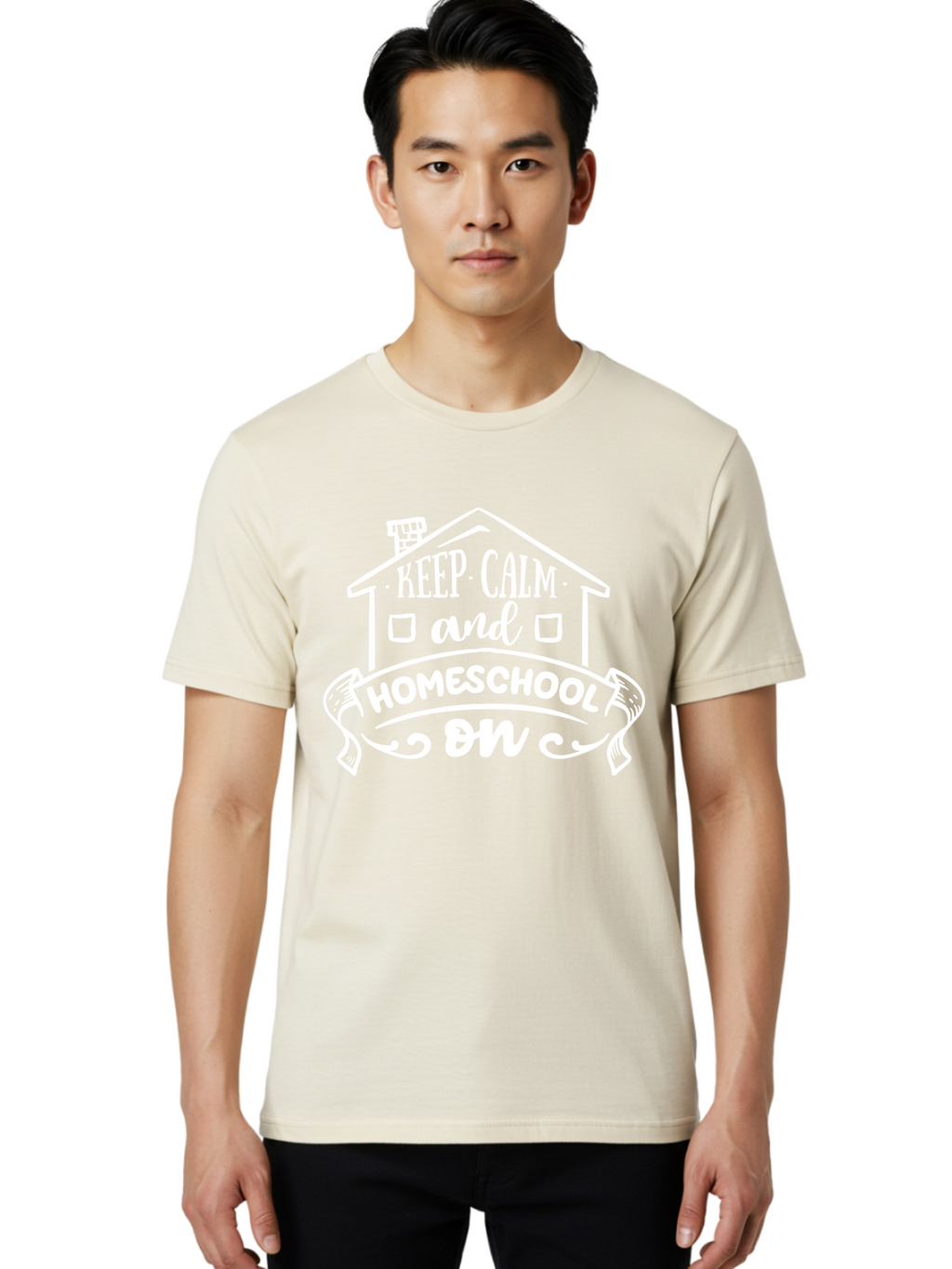Keep-Calm-And-Homeschool-On Men'S Graphic Tee, 100% Cotton, Comfortable Casual Summer Wear, Machine Washable, Homeschooling, Homeschool, Keep Calm, Homeschool On, Alternative Education, Home Education, Learning At Home, Family Education, Aab408
