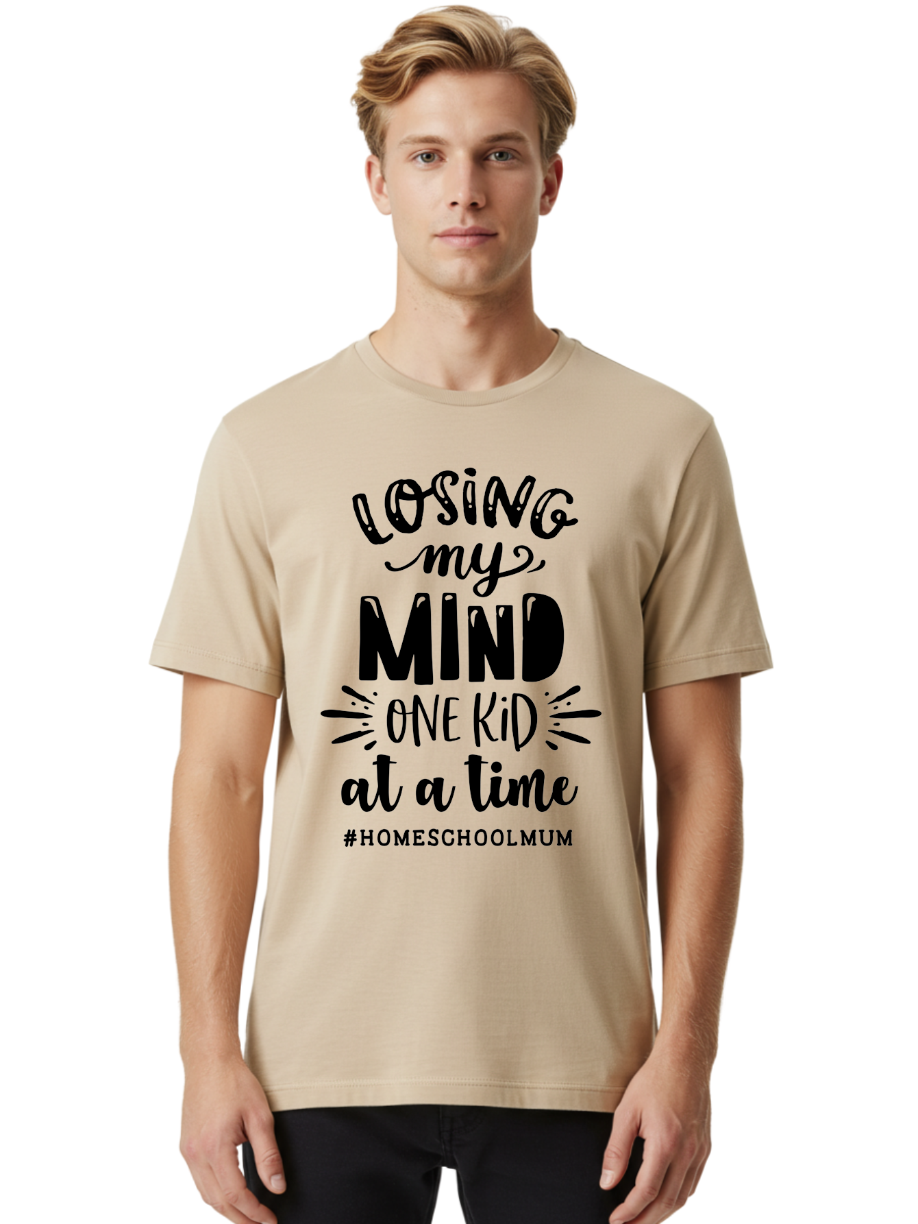 Losing-My-Mind-One-Kid-At-A-Time-1 Men'S Graphic Tee, 100% Cotton, Comfortable Casual Summer Wear, Machine Washable, Humorous Homeschool Mom Quote, Funny Parenting Phrase, Relatable Mom Joke, Homeschooling Struggles, Parenting Humor, Mom Life Aab409