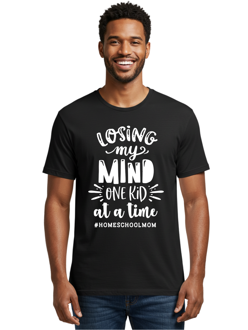 Losing-My-Mind-One-Kid-At-A-Time-2 Men'S Graphic Tee, 100% Cotton, Comfortable Casual Summer Wear, Machine Washable, Homeschool Mom, Parenting Humor, Funny Quotes, Mom Life, Homeschooling Challenges, Mom Struggles, Parenting Struggles, Aab410