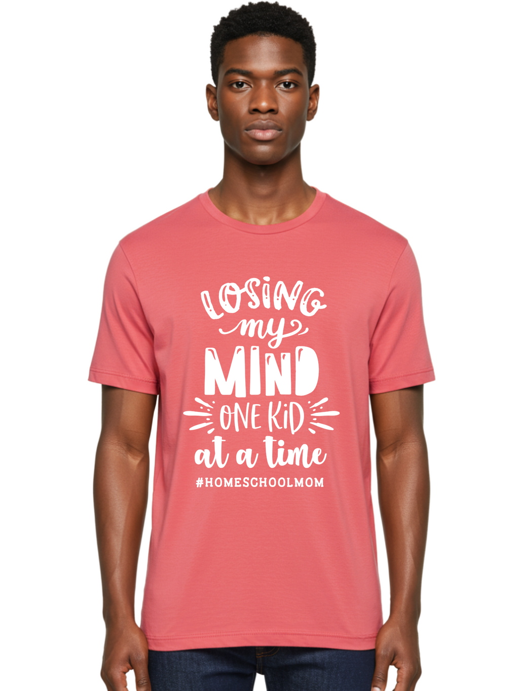 Losing-My-Mind-One-Kid-At-A-Time-2 Men'S Graphic Tee, 100% Cotton, Comfortable Casual Summer Wear, Machine Washable, Homeschool Mom, Parenting Humor, Funny Quotes, Mom Life, Homeschooling Challenges, Mom Struggles, Parenting Struggles, Aab410