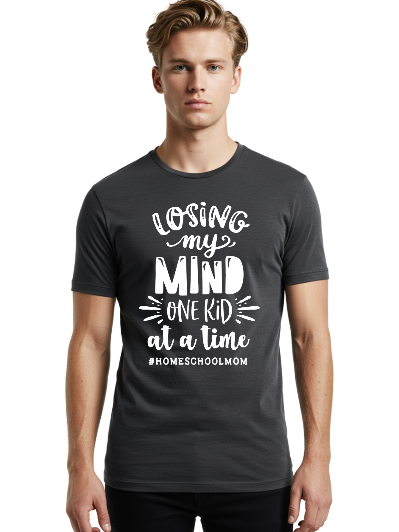 Losing-My-Mind-One-Kid-At-A-Time-2 Men'S Graphic Tee, 100% Cotton, Comfortable Casual Summer Wear, Machine Washable, Homeschool Mom, Parenting Humor, Funny Quotes, Mom Life, Homeschooling Challenges, Mom Struggles, Parenting Struggles, Aab410
