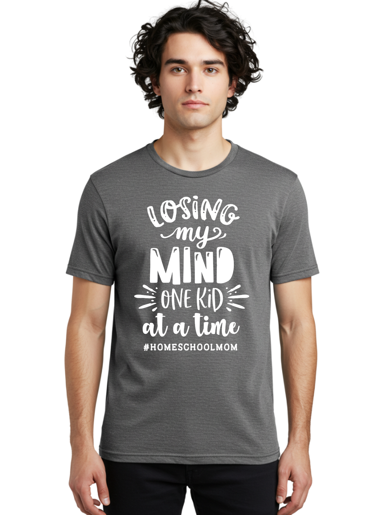 Losing-My-Mind-One-Kid-At-A-Time-2 Men'S Graphic Tee, 100% Cotton, Comfortable Casual Summer Wear, Machine Washable, Homeschool Mom, Parenting Humor, Funny Quotes, Mom Life, Homeschooling Challenges, Mom Struggles, Parenting Struggles, Aab410
