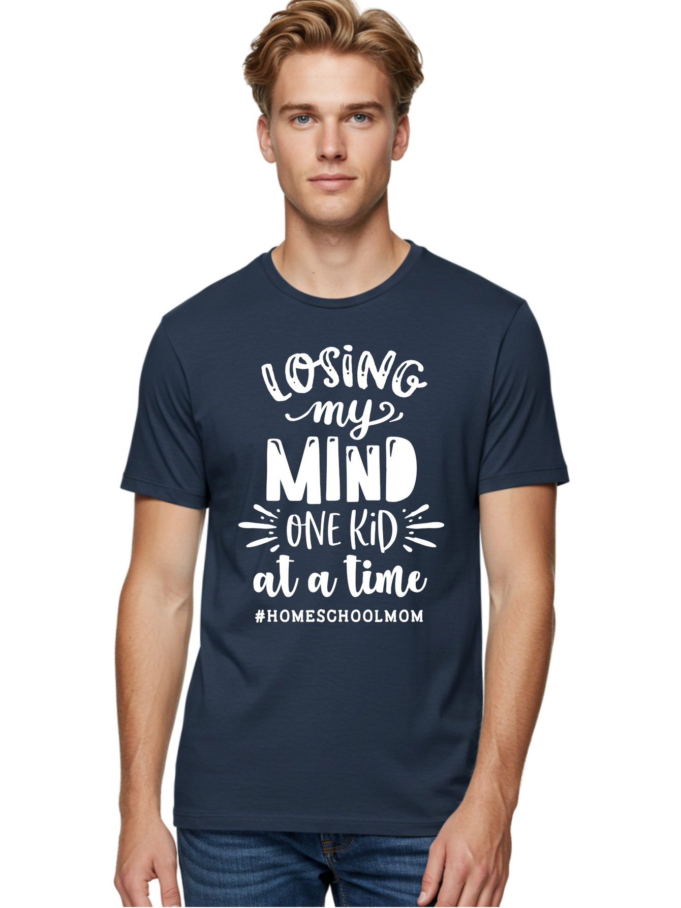 Losing-My-Mind-One-Kid-At-A-Time-2 Men'S Graphic Tee, 100% Cotton, Comfortable Casual Summer Wear, Machine Washable, Homeschool Mom, Parenting Humor, Funny Quotes, Mom Life, Homeschooling Challenges, Mom Struggles, Parenting Struggles, Aab410