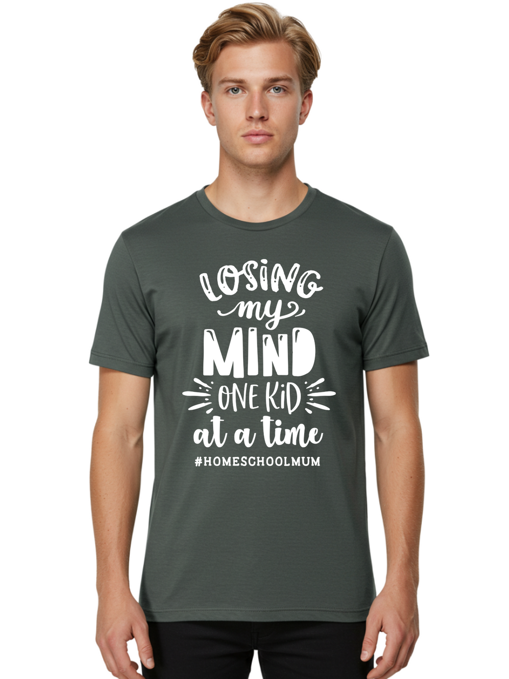Losing-My-Mind-One-Kid-At-A-Time Men'S Graphic Tee, 100% Cotton, Comfortable Casual Summer Wear, Machine Washable, Homeschool Mom, Parenting Struggles, Humorous Quote, Motherhood Challenges, Parenting Life Aab411