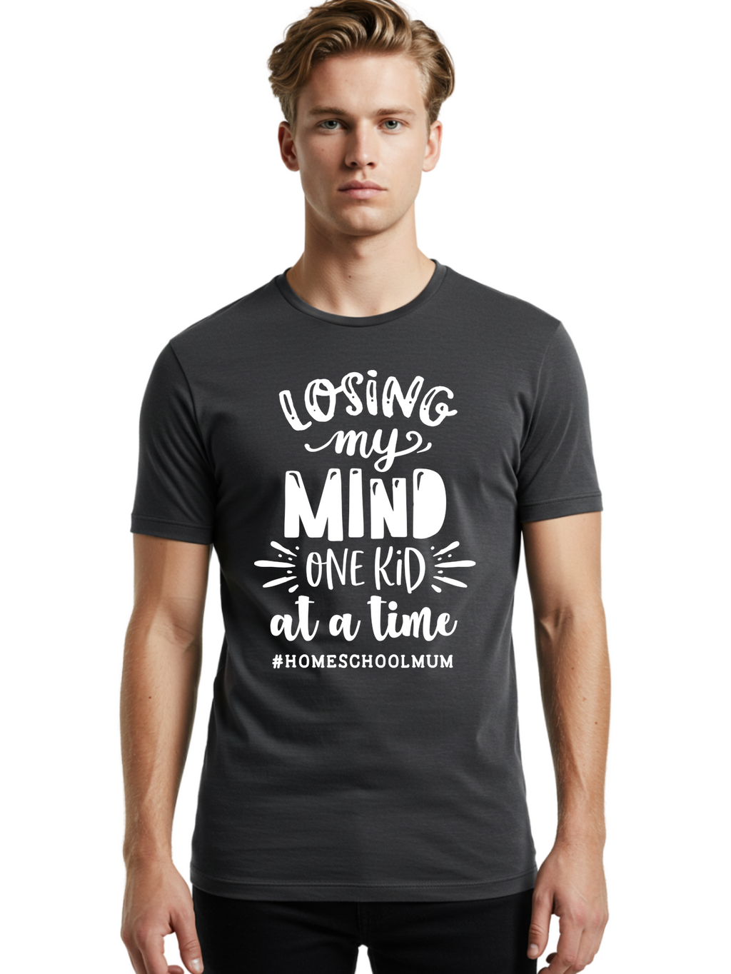 Losing-My-Mind-One-Kid-At-A-Time Men'S Graphic Tee, 100% Cotton, Comfortable Casual Summer Wear, Machine Washable, Homeschool Mom, Parenting Struggles, Humorous Quote, Motherhood Challenges, Parenting Life Aab411
