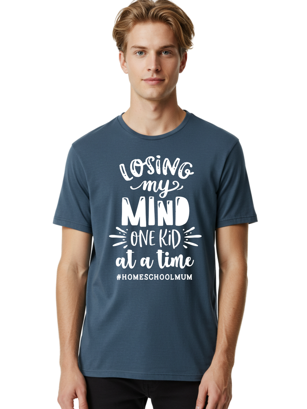 Losing-My-Mind-One-Kid-At-A-Time Men'S Graphic Tee, 100% Cotton, Comfortable Casual Summer Wear, Machine Washable, Homeschool Mom, Parenting Struggles, Humorous Quote, Motherhood Challenges, Parenting Life Aab411