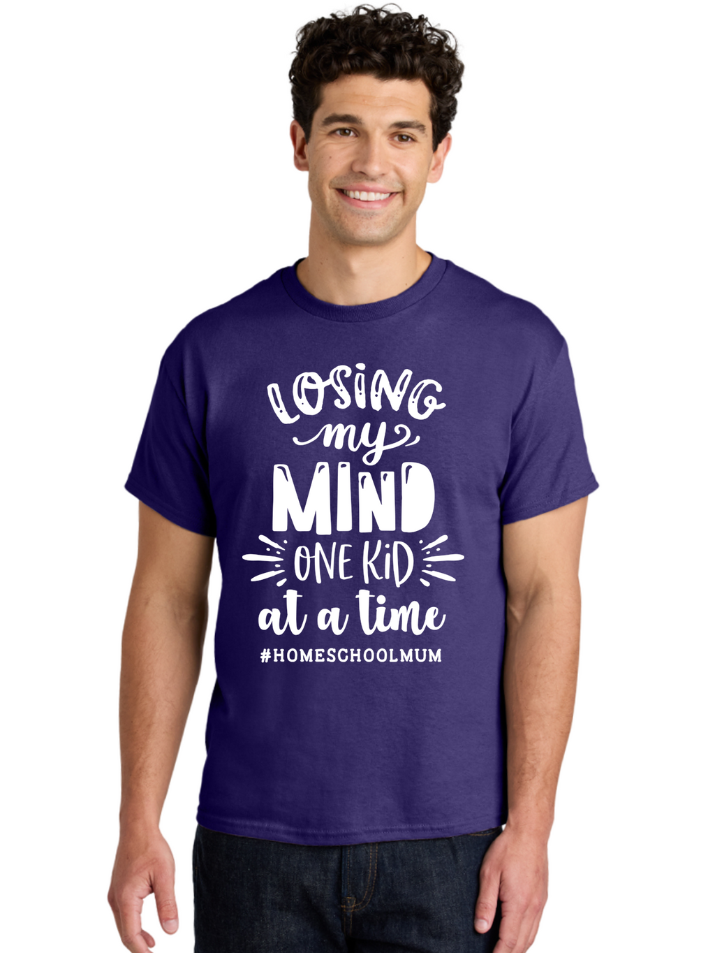 Losing-My-Mind-One-Kid-At-A-Time Men'S Graphic Tee, 100% Cotton, Comfortable Casual Summer Wear, Machine Washable, Homeschool Mom, Parenting Struggles, Humorous Quote, Motherhood Challenges, Parenting Life Aab411