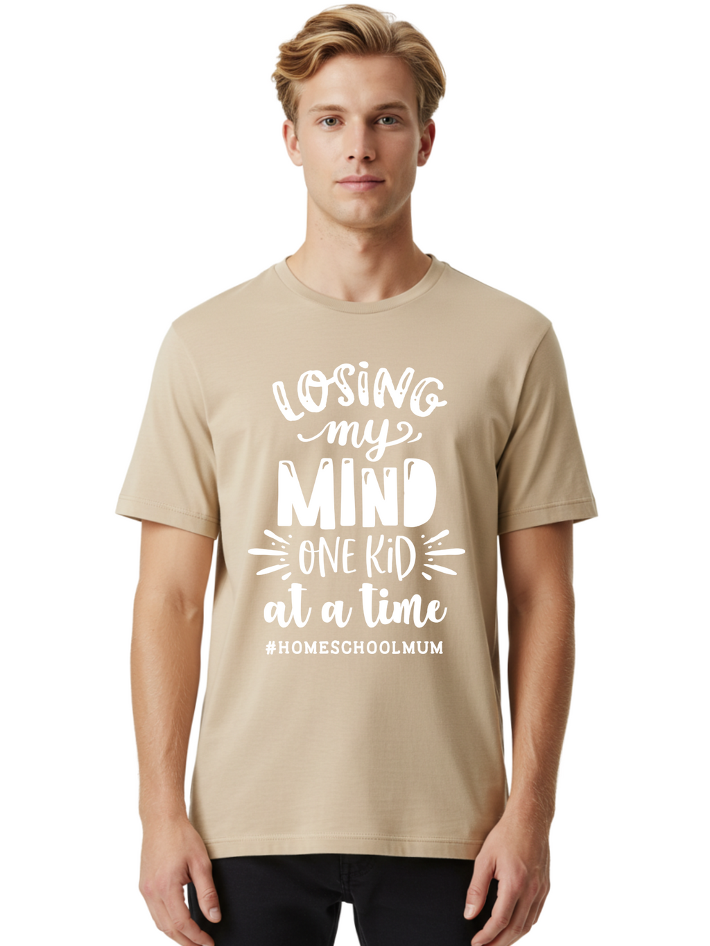 Losing-My-Mind-One-Kid-At-A-Time Men'S Graphic Tee, 100% Cotton, Comfortable Casual Summer Wear, Machine Washable, Homeschool Mom, Parenting Struggles, Humorous Quote, Motherhood Challenges, Parenting Life Aab411