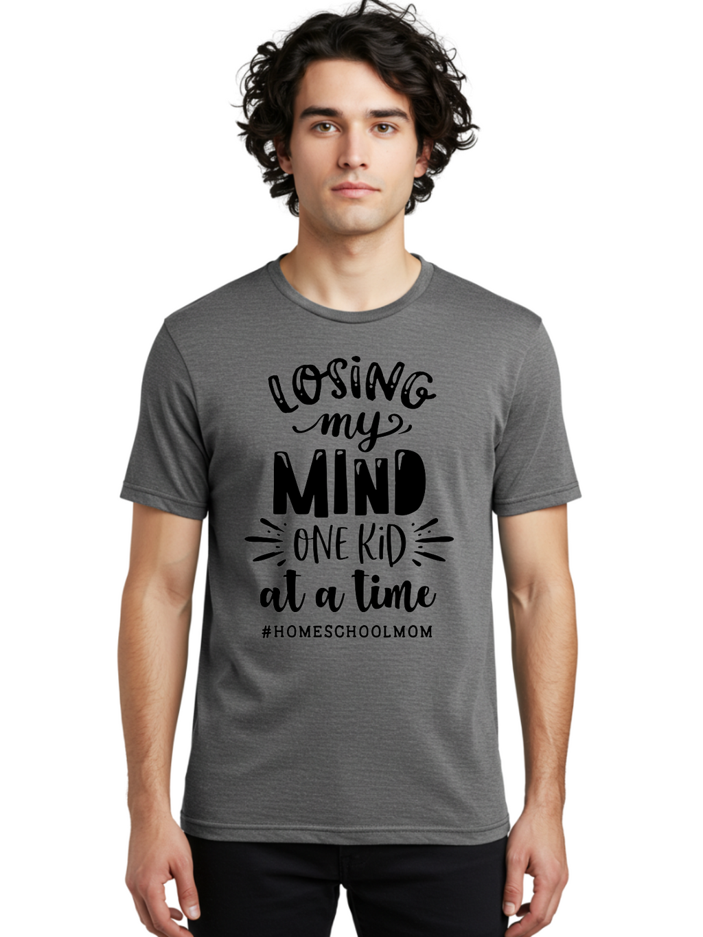 Losing-My-Mind Men'S Graphic Tee, 100% Cotton, Comfortable Casual Summer Wear, Machine Washable, Homeschool Mom Quotes, Parenting Humor, Funny Sayings, Mom Life, Homeschooling Challenges, Parenting Stress, Humor For Moms Aab412