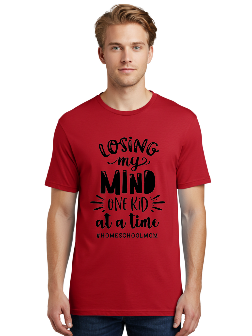 Losing-My-Mind Men'S Graphic Tee, 100% Cotton, Comfortable Casual Summer Wear, Machine Washable, Homeschool Mom Quotes, Parenting Humor, Funny Sayings, Mom Life, Homeschooling Challenges, Parenting Stress, Humor For Moms Aab412