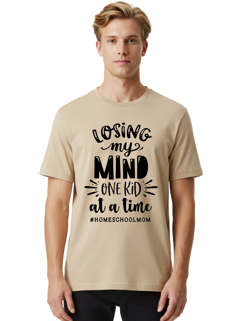 Losing-My-Mind Men'S Graphic Tee, 100% Cotton, Comfortable Casual Summer Wear, Machine Washable, Homeschool Mom Quotes, Parenting Humor, Funny Sayings, Mom Life, Homeschooling Challenges, Parenting Stress, Humor For Moms Aab412