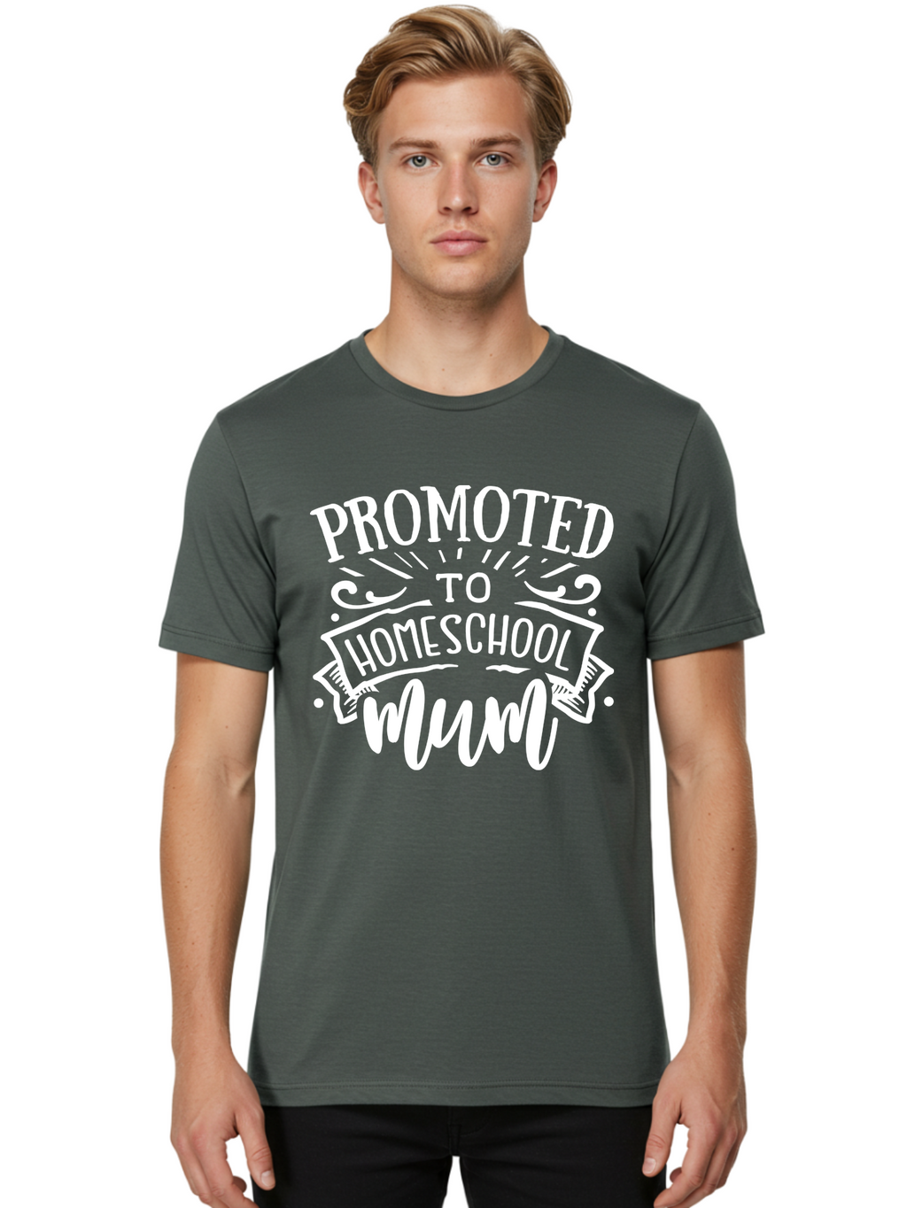 Promoted-To-Homeschool-Mum Men'S Graphic Tee, 100% Cotton, Comfortable Casual Summer Wear, Machine Washable, Homeschool Mom, Promoted To Homeschool Mum, Homeschooling, Mom Life, Parenting, Education, Funny Quote, Humorous Saying Aab420