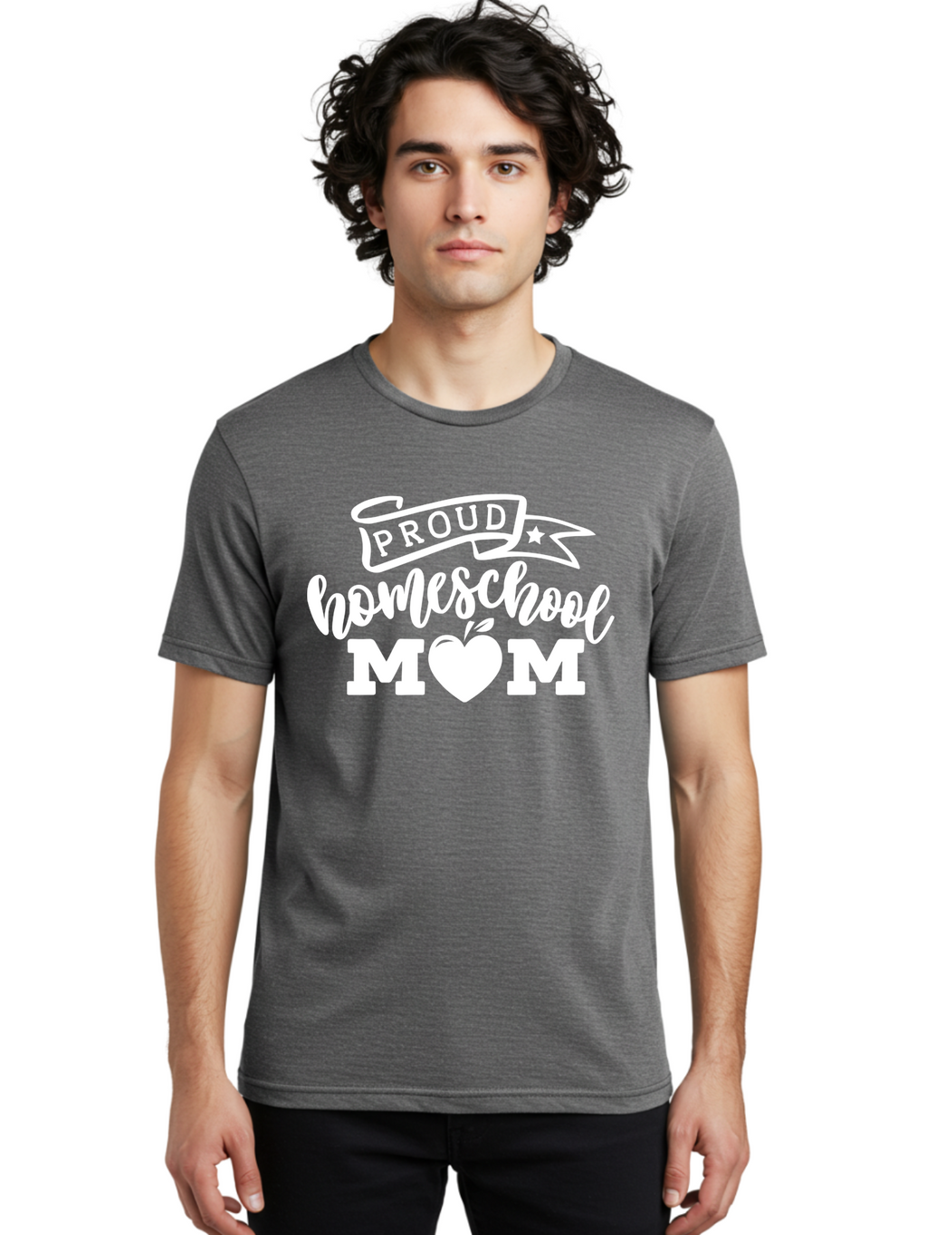 Proud-Homeschool-Mom-1 Men'S Graphic Tee, 100% Cotton, Comfortable Casual Summer Wear, Machine Washable, Homeschool Mom Graphic, Proud Parent, Apple Heart Symbol, Education, Parenting, Inspirational Quote, Homeschooling, Motherhood, Aab421