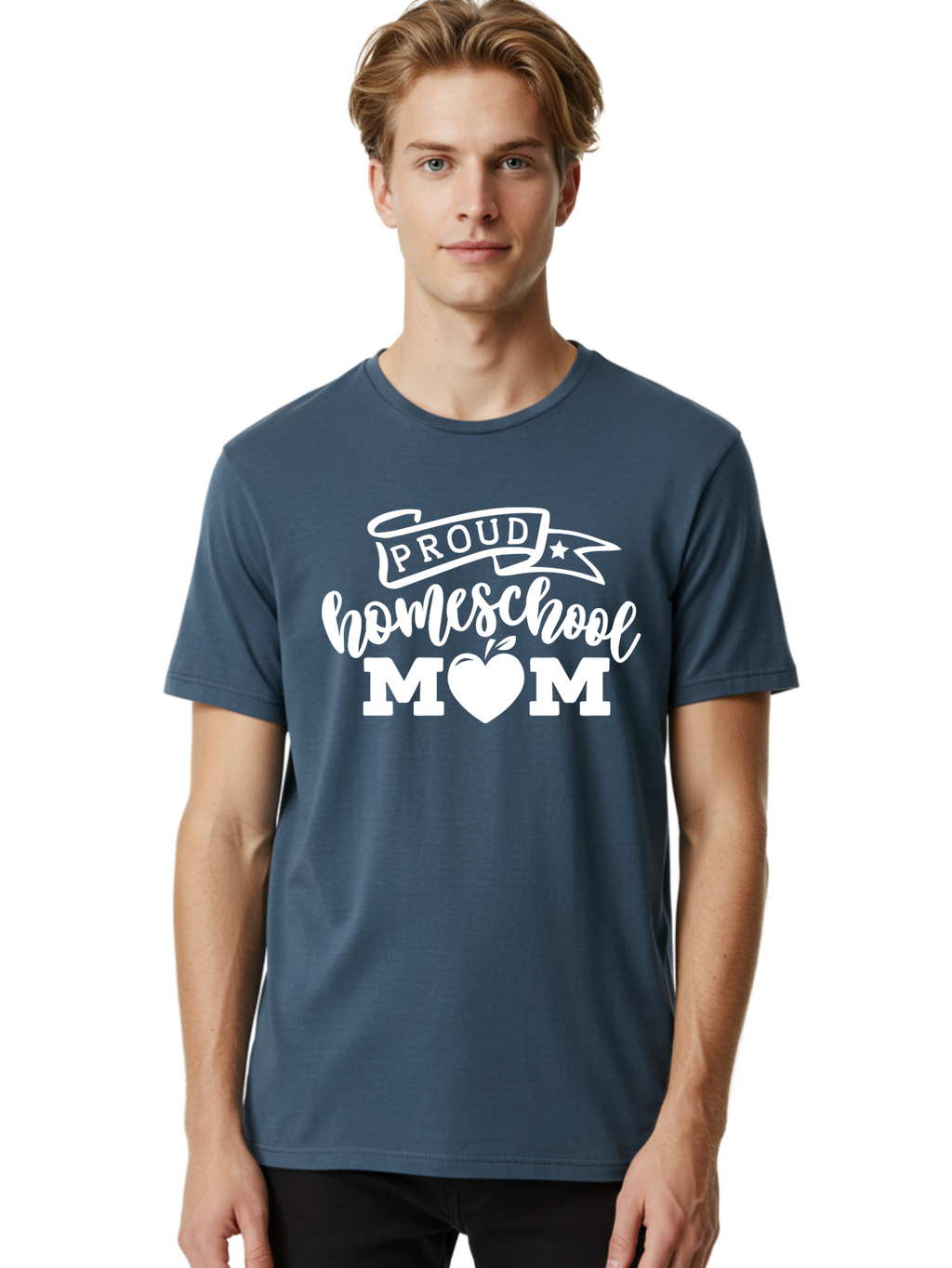 Proud-Homeschool-Mom-1 Men'S Graphic Tee, 100% Cotton, Comfortable Casual Summer Wear, Machine Washable, Homeschool Mom Graphic, Proud Parent, Apple Heart Symbol, Education, Parenting, Inspirational Quote, Homeschooling, Motherhood, Aab421
