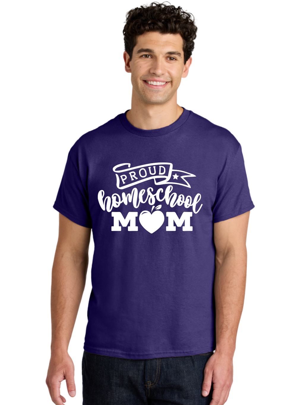 Proud-Homeschool-Mom-1 Men'S Graphic Tee, 100% Cotton, Comfortable Casual Summer Wear, Machine Washable, Homeschool Mom Graphic, Proud Parent, Apple Heart Symbol, Education, Parenting, Inspirational Quote, Homeschooling, Motherhood, Aab421
