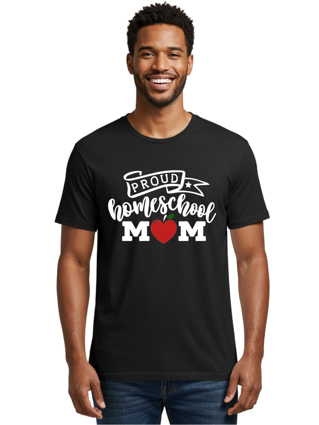 Proud-Homeschool-Mom-2 Men'S Graphic Tee, 100% Cotton, Comfortable Casual Summer Wear, Machine Washable, Homeschool Mom, Proud Parent, Apple Symbol, Homeschooling, Parenting, Education, Love For Learning, Red Apple Aab422