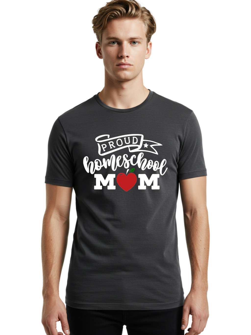 Proud-Homeschool-Mom-2 Men'S Graphic Tee, 100% Cotton, Comfortable Casual Summer Wear, Machine Washable, Homeschool Mom, Proud Parent, Apple Symbol, Homeschooling, Parenting, Education, Love For Learning, Red Apple Aab422