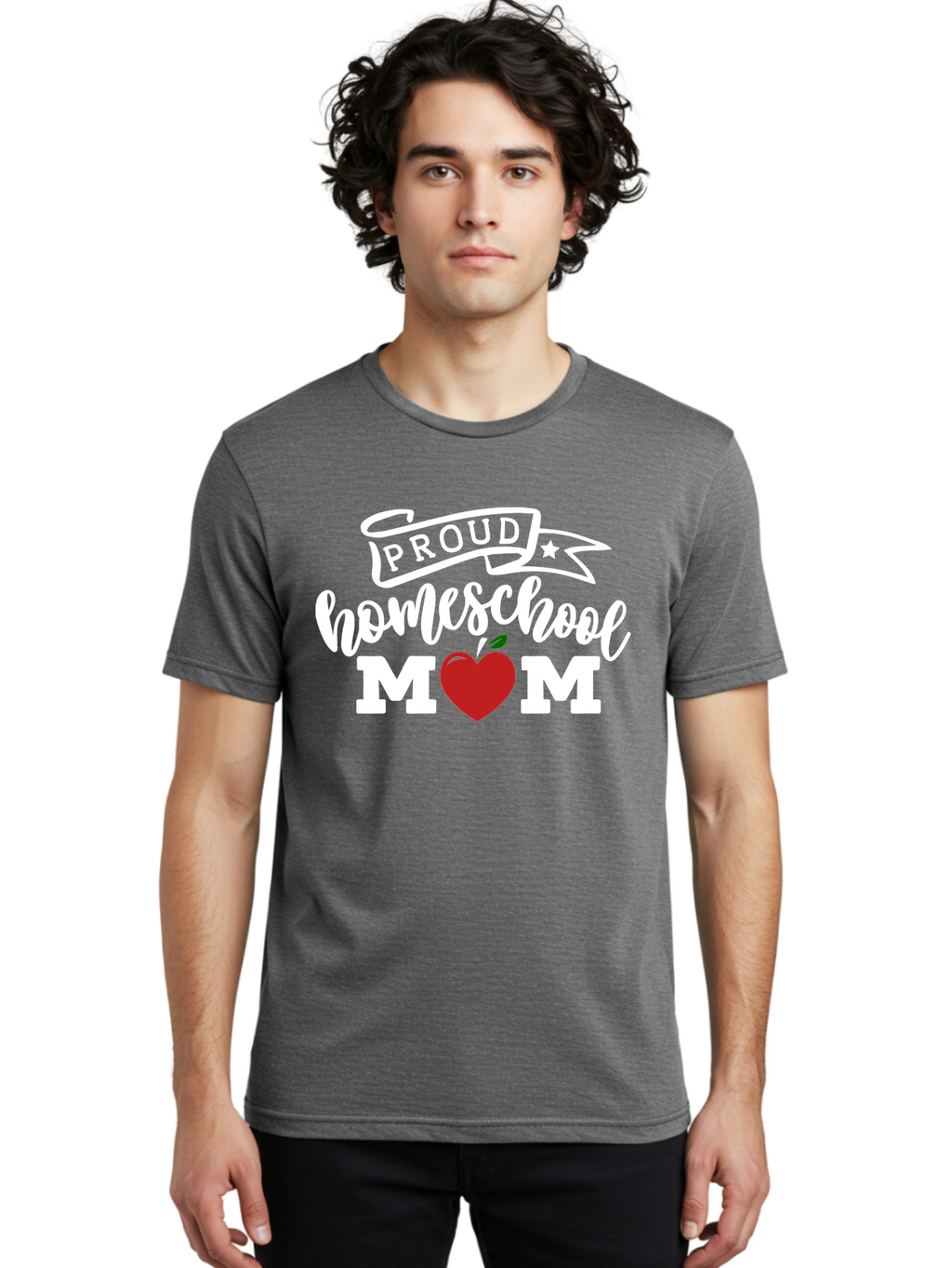 Proud-Homeschool-Mom-2 Men'S Graphic Tee, 100% Cotton, Comfortable Casual Summer Wear, Machine Washable, Homeschool Mom, Proud Parent, Apple Symbol, Homeschooling, Parenting, Education, Love For Learning, Red Apple Aab422