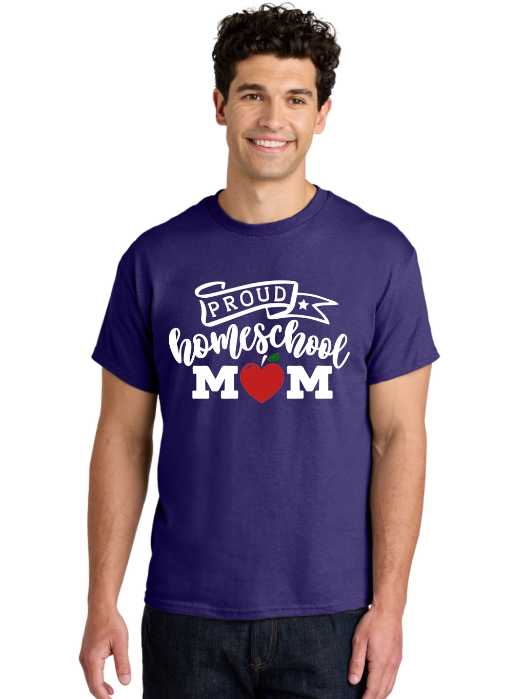 Proud-Homeschool-Mom-2 Men'S Graphic Tee, 100% Cotton, Comfortable Casual Summer Wear, Machine Washable, Homeschool Mom, Proud Parent, Apple Symbol, Homeschooling, Parenting, Education, Love For Learning, Red Apple Aab422