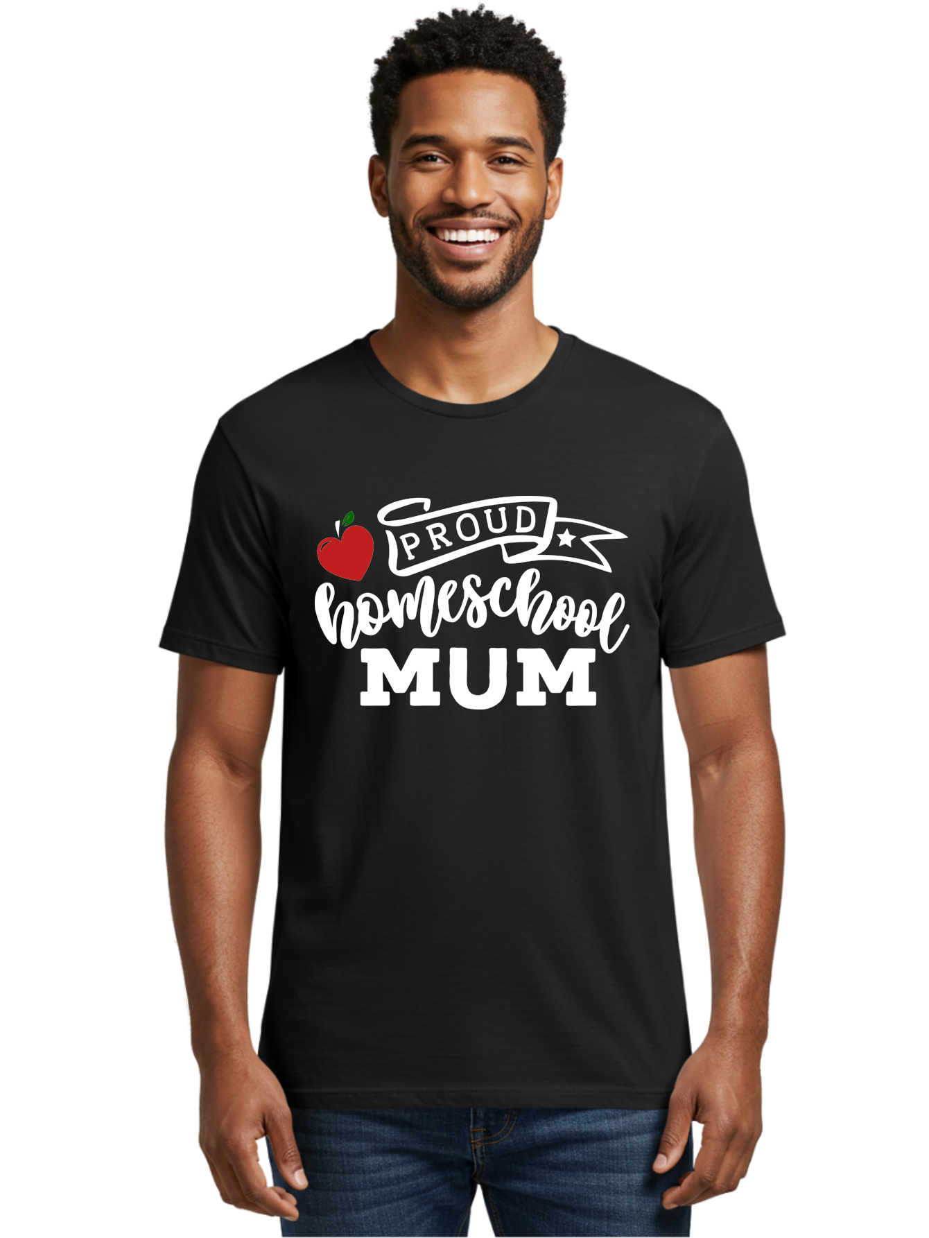 Proud-Homeschool-Mum-2 Men'S Graphic Tee, 100% Cotton, Comfortable Casual Summer Wear, Machine Washable, Proud Homeschool Mum, Homeschooling Mom, Home Education, Proud Parent, Apple Logo, Banner Design, Star Symbol, Custom Apparel, Aab426