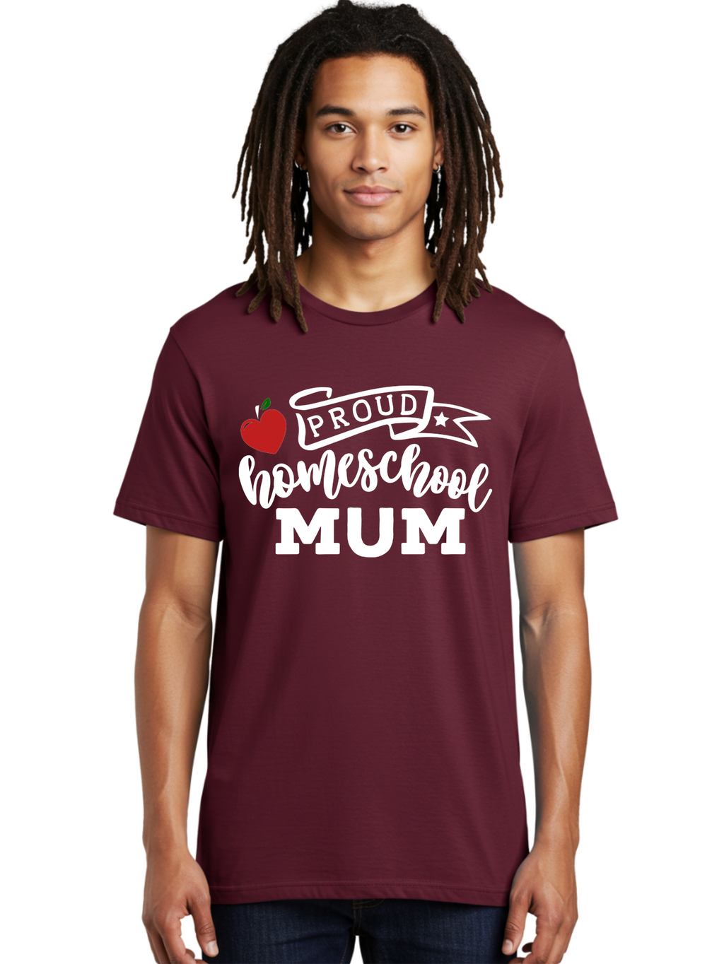 Proud-Homeschool-Mum-2 Men'S Graphic Tee, 100% Cotton, Comfortable Casual Summer Wear, Machine Washable, Proud Homeschool Mum, Homeschooling Mom, Home Education, Proud Parent, Apple Logo, Banner Design, Star Symbol, Custom Apparel, Aab426