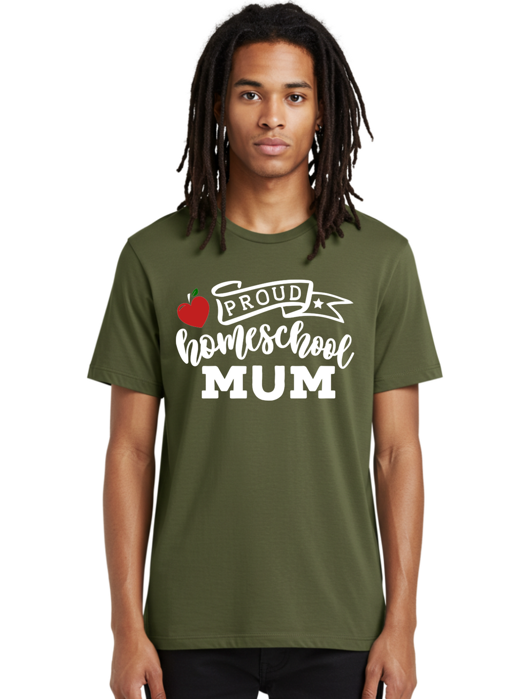 Proud-Homeschool-Mum-2 Men'S Graphic Tee, 100% Cotton, Comfortable Casual Summer Wear, Machine Washable, Proud Homeschool Mum, Homeschooling Mom, Home Education, Proud Parent, Apple Logo, Banner Design, Star Symbol, Custom Apparel, Aab426