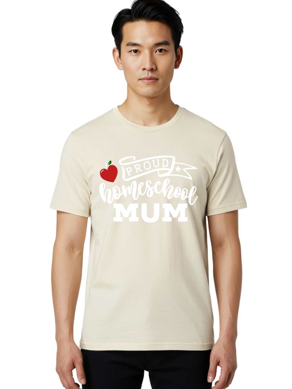 Proud-Homeschool-Mum-2 Men'S Graphic Tee, 100% Cotton, Comfortable Casual Summer Wear, Machine Washable, Proud Homeschool Mum, Homeschooling Mom, Home Education, Proud Parent, Apple Logo, Banner Design, Star Symbol, Custom Apparel, Aab426
